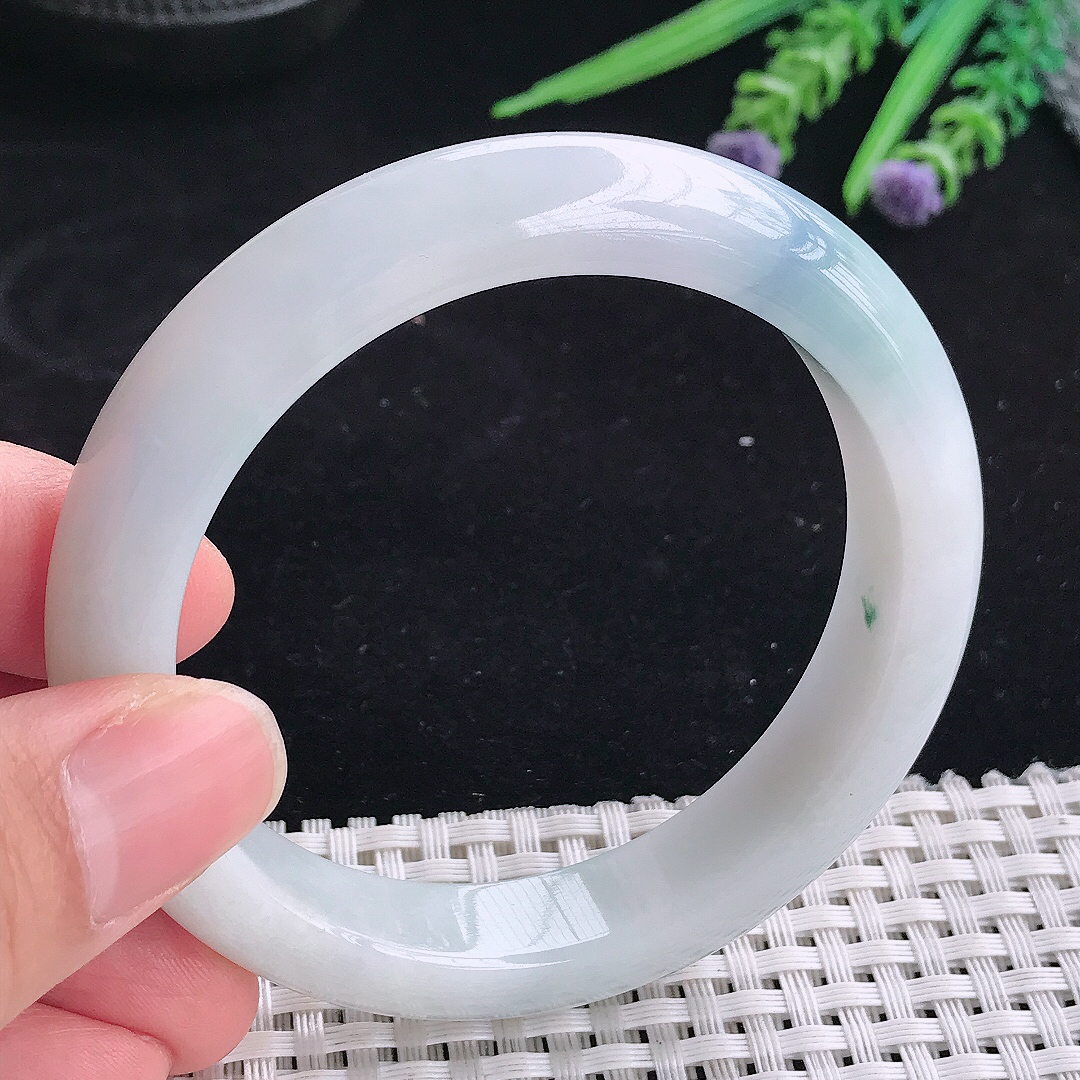 自然光56.5/12.2/8.8老坑精美冰润飘紫罗兰宽边手镯平安镯翡翠玉镯美人镯