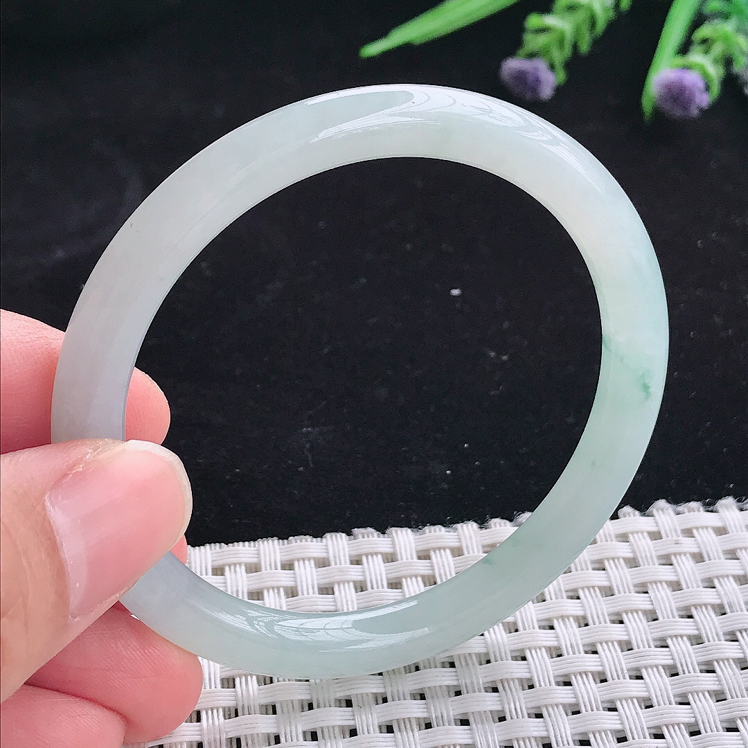 自然光53/6.8/7.3老坑冰胶水灵冰飘花细条圆条宽边手镯平安镯翡翠玉镯叮当镯