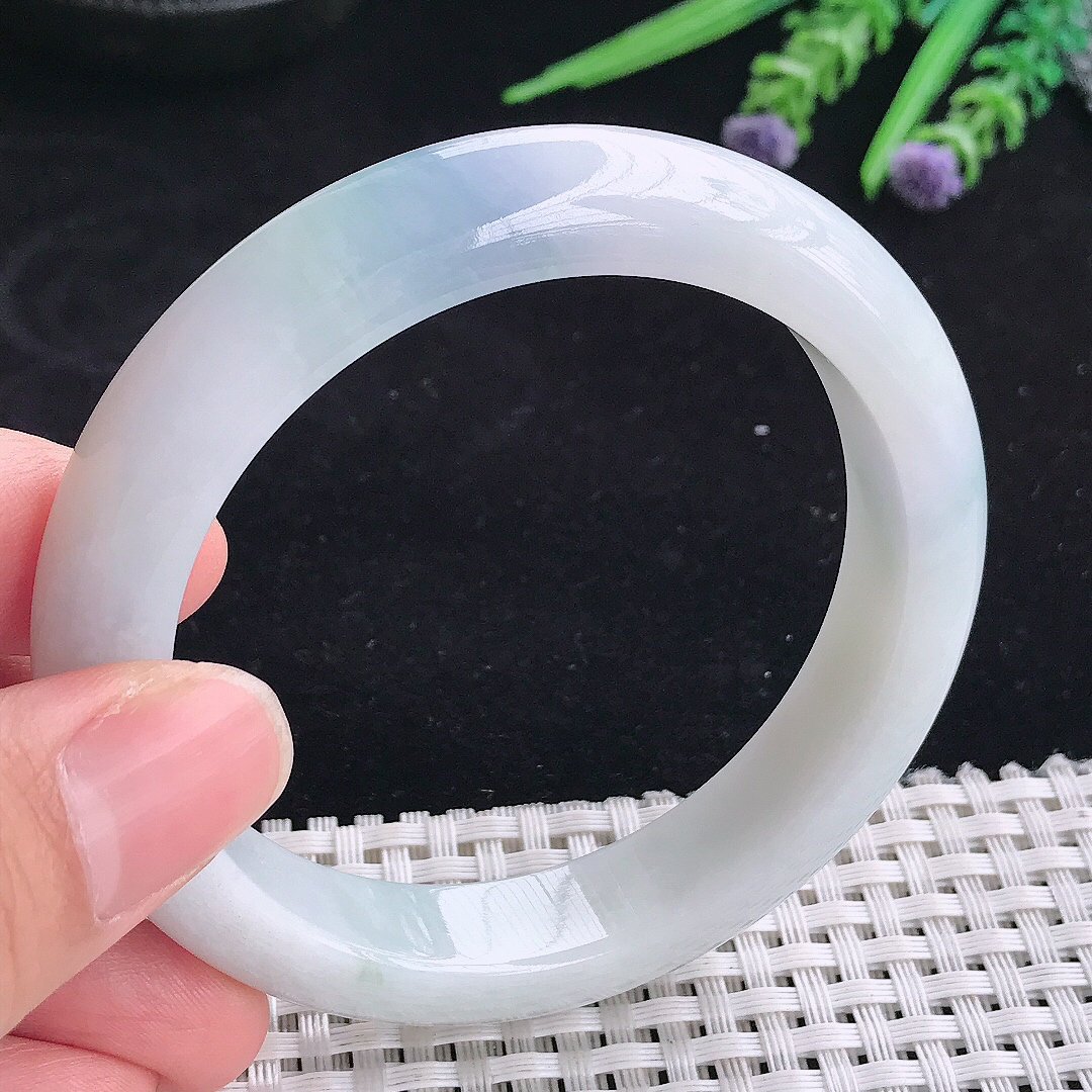 自然光56.5/12.2/8.8老坑精美冰润飘紫罗兰宽边手镯平安镯翡翠玉镯美人镯