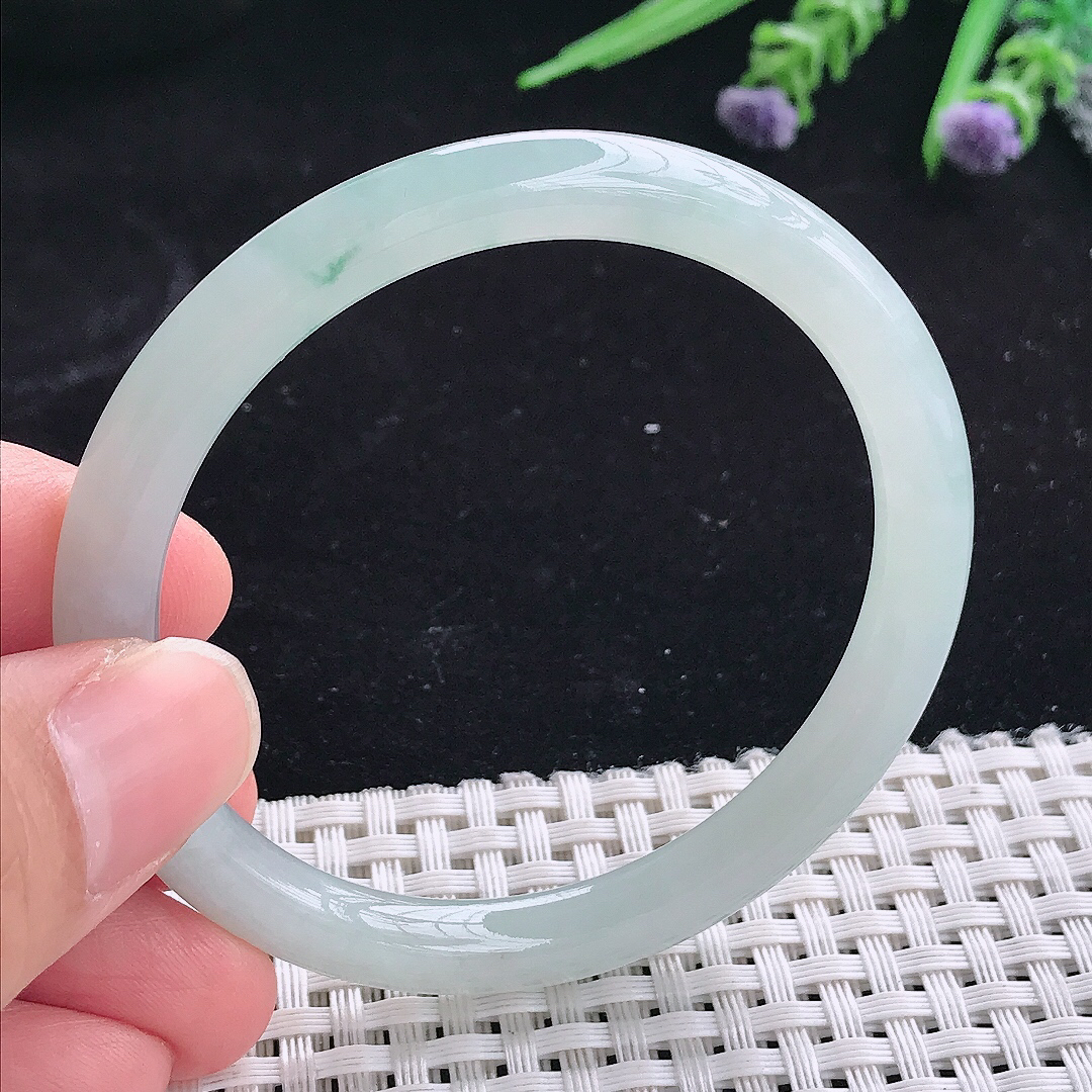 自然光53/6.8/7.3老坑冰胶水灵冰飘花细条圆条宽边手镯平安镯翡翠玉镯叮当镯