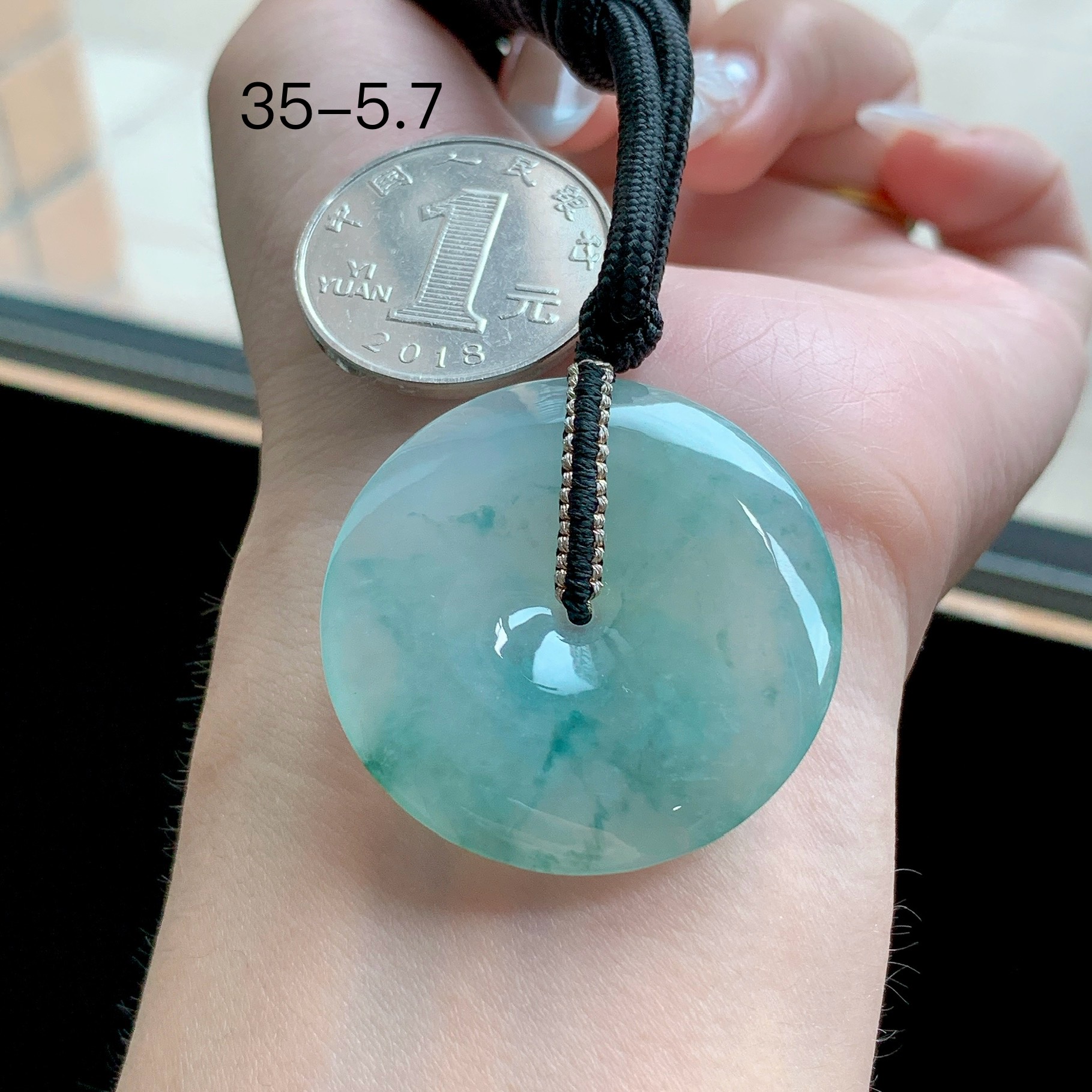 🪷冰种晴水飘花大平安扣，YJ3-088-3，35/5.7