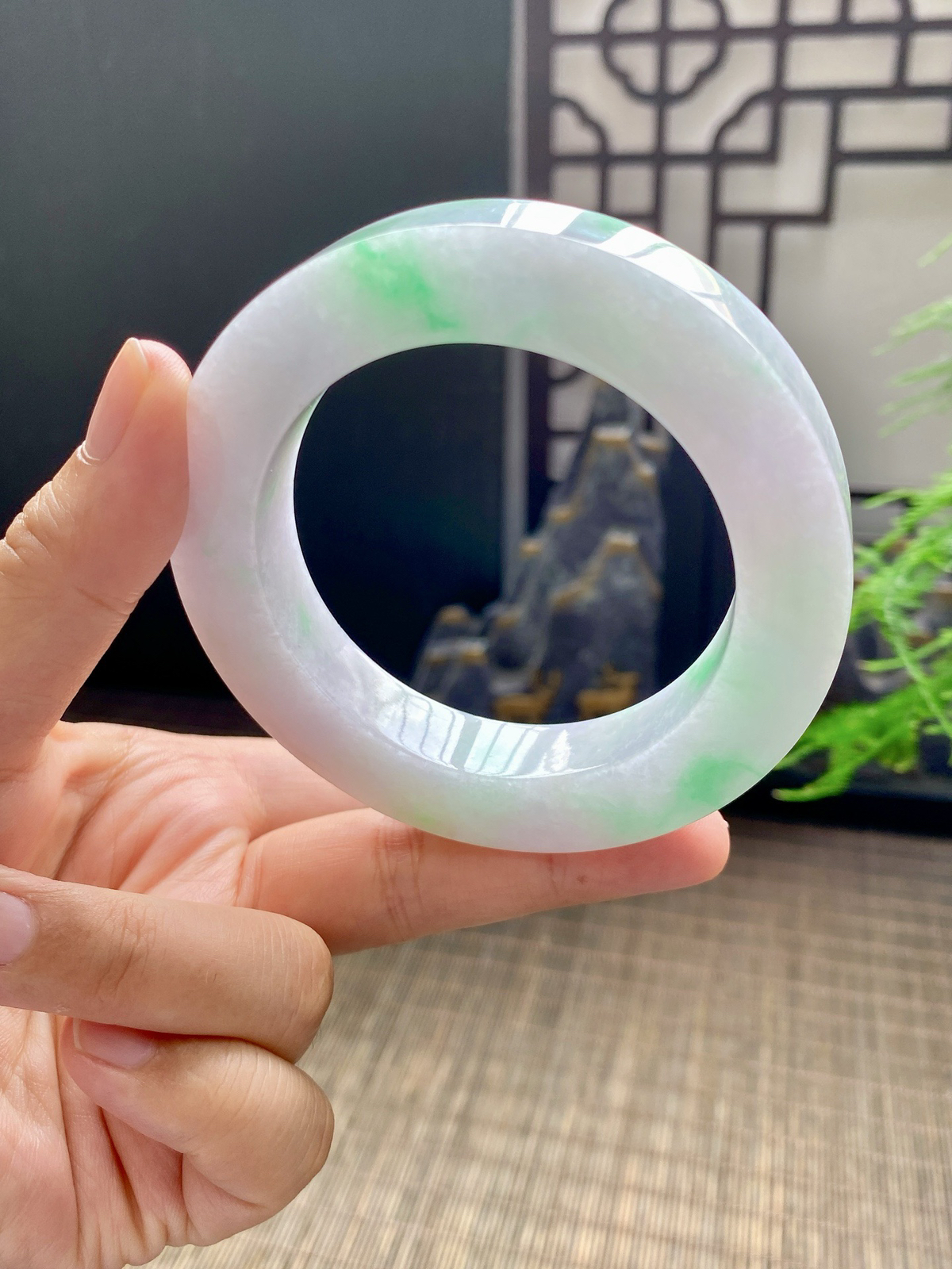 【白底青手镯胚】【尺寸】56-79-12，含镯心