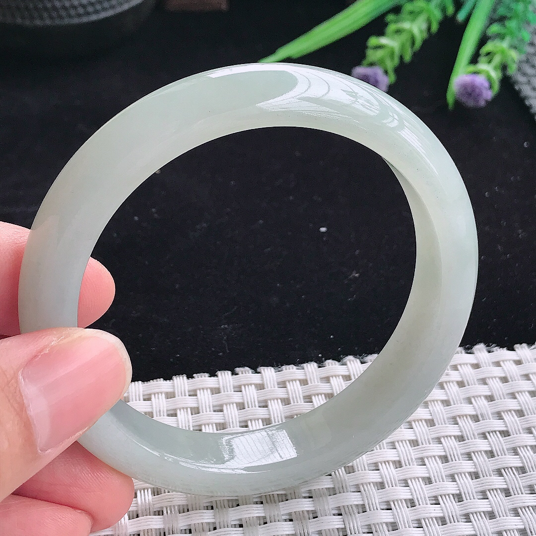 自然光56.5/12.3/8.2老坑秀气冰润起胶晴底宽边手镯平安镯翡翠玉镯美人镯