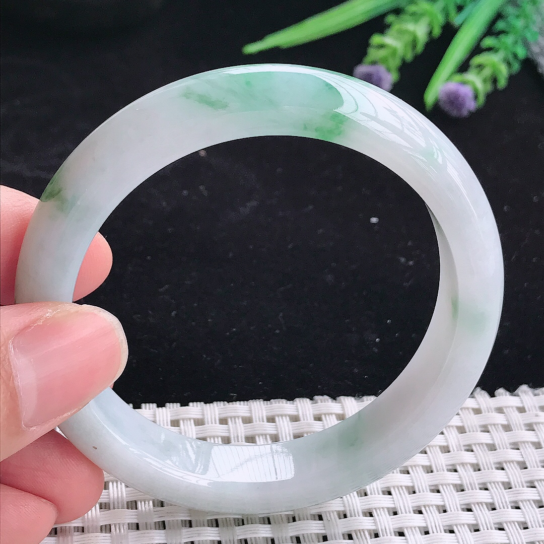 自然光55.5/12.5/8.3老坑精美冰润飘绿宽边手镯平安镯翡翠玉镯美人镯