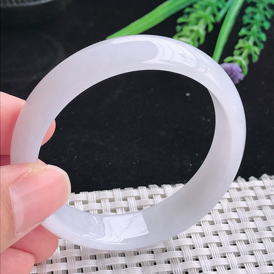 自然光51.5/13.8/6.5小圈口老坑冰润起胶白月光手镯平安镯翡翠玉镯美人镯