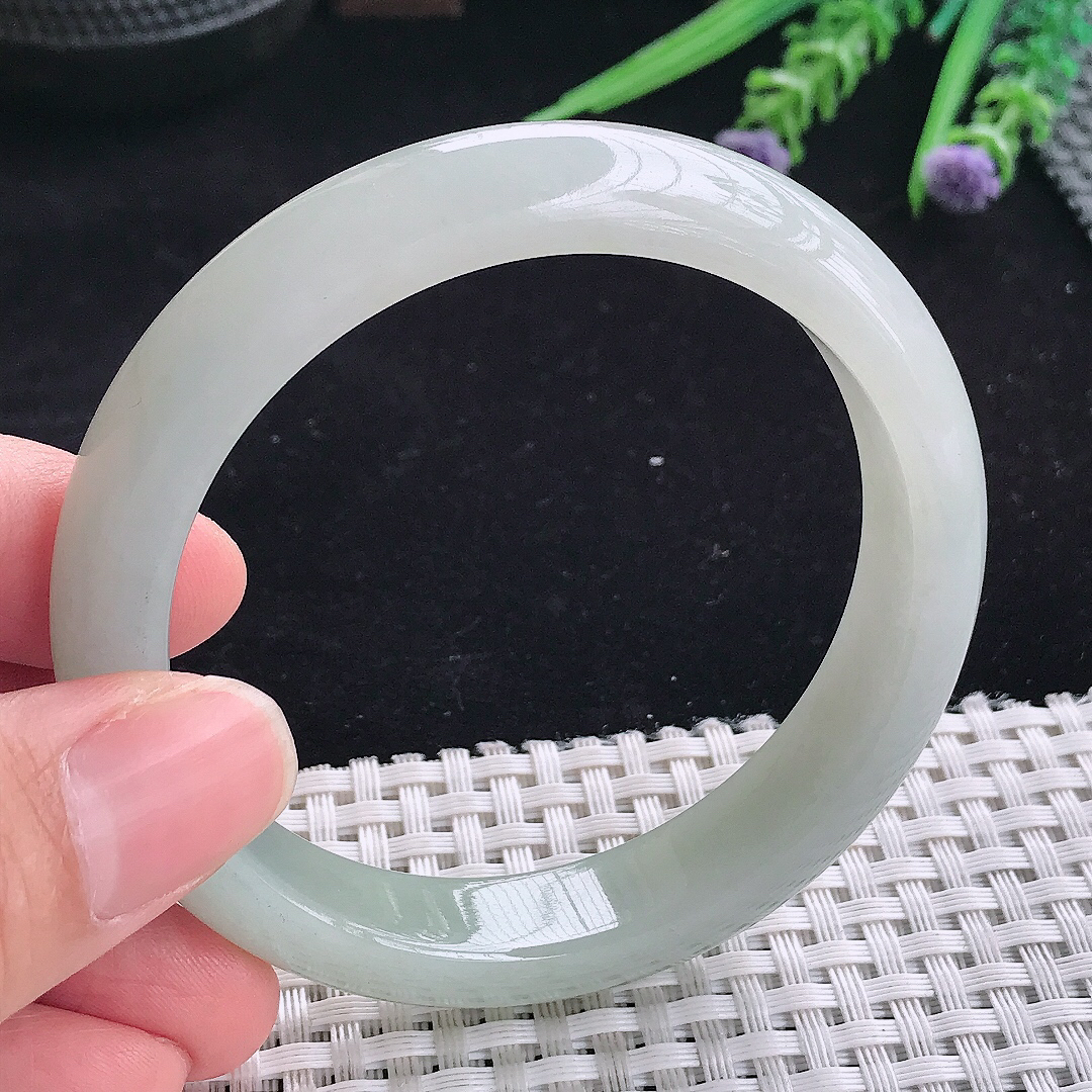 自然光56.5/12.3/8.2老坑秀气冰润起胶晴底宽边手镯平安镯翡翠玉镯美人镯