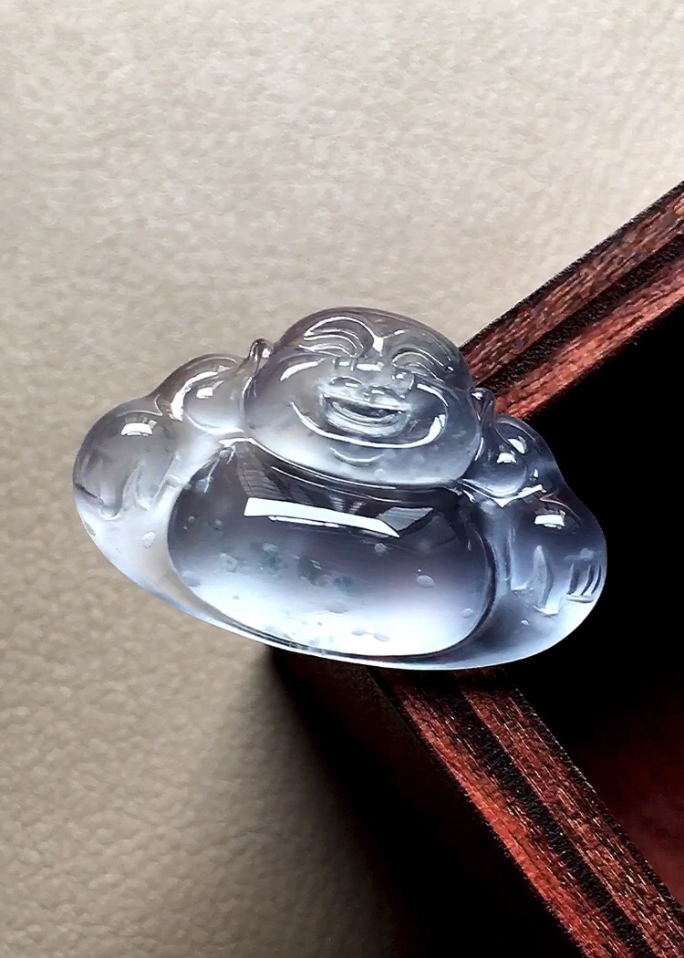 ️ 玻璃种木那飘花佛公，飘花灵动无比，荧润起光，无裂，尺寸22.8/15/4.3