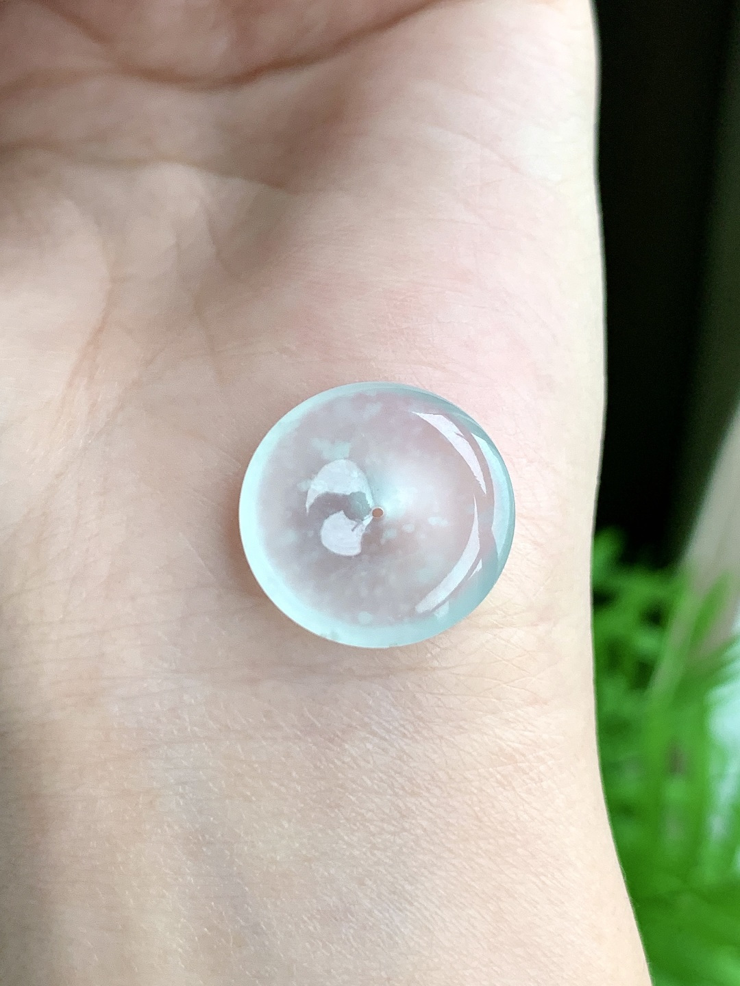 玻璃种木那雪花棉平安扣吊坠，性比高，意境美，尺寸18.7/3.6，编号2.8克