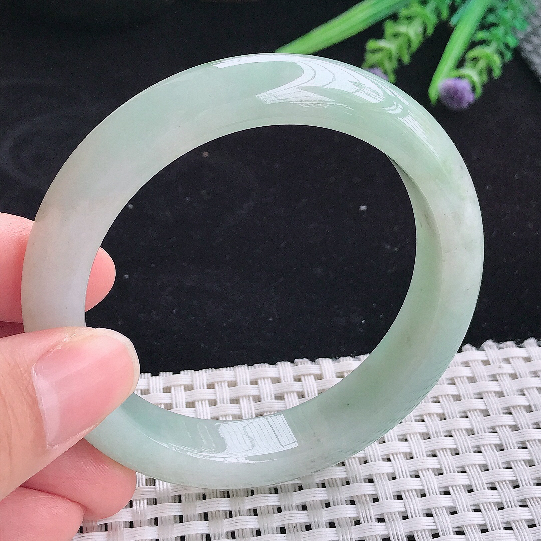 自然光56.5/12.7/9老坑冰润起胶冰晴宽边手镯平安镯翡翠玉镯美人镯