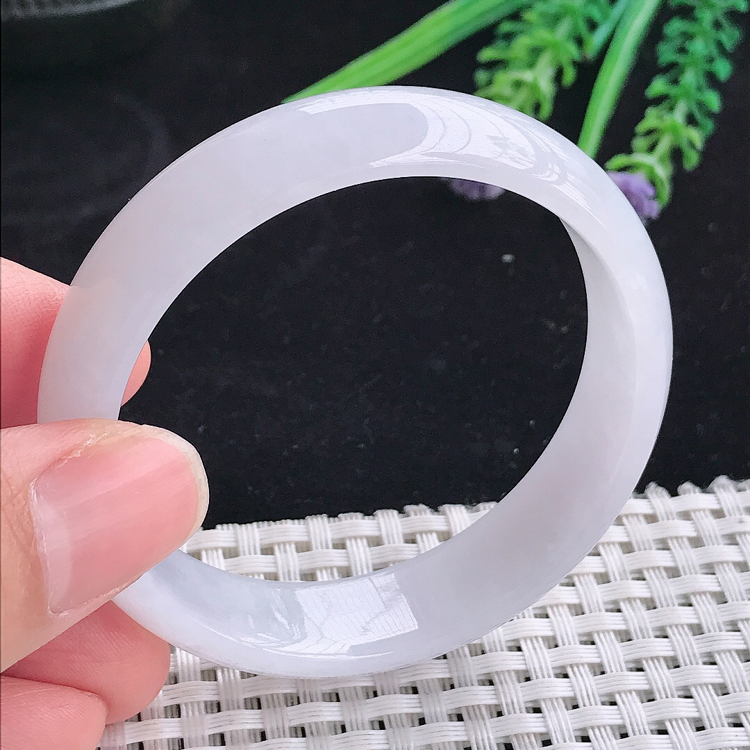 自然光51.5/13.8/6.5小圈口老坑冰润起胶白月光手镯平安镯翡翠玉镯美人镯