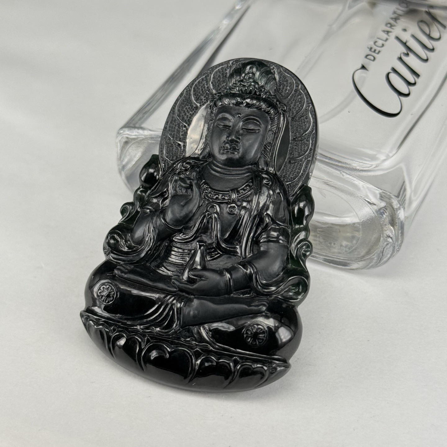精品墨翠观音挂件 种好色正 黑度极好 打灯通透 油性十足  尺寸61.8