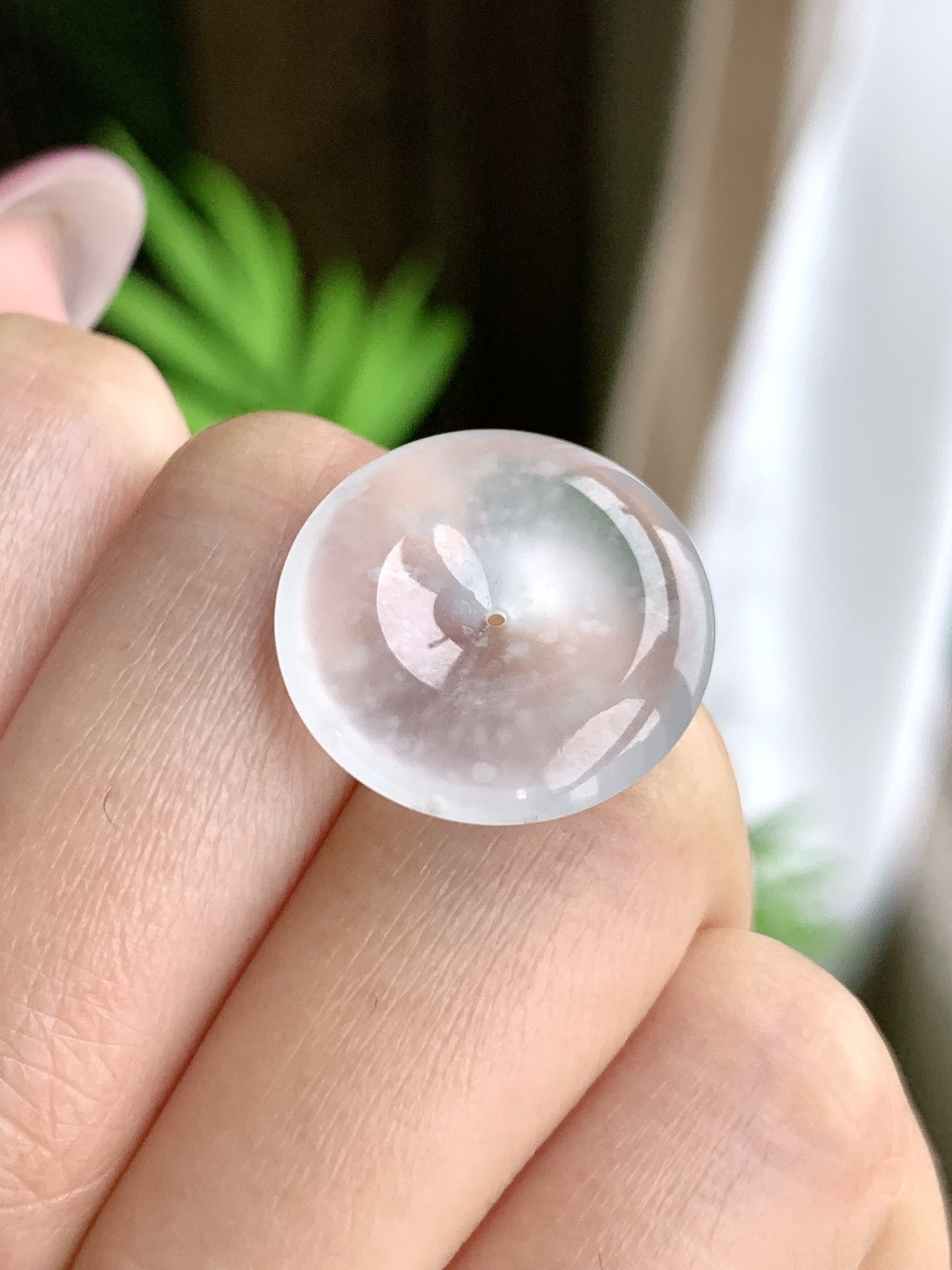 玻璃种木那雪花棉平安扣吊坠，性比高，意境美，尺寸18.7/3.6，编号2.8克