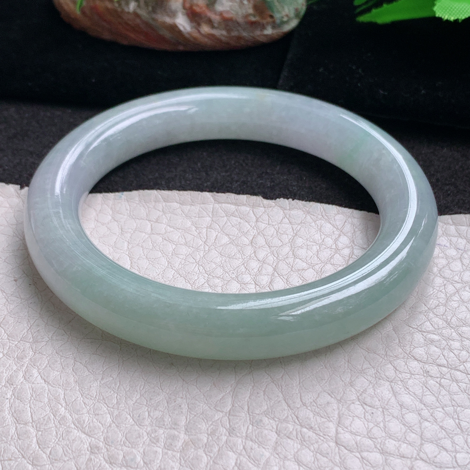 hh实拍55.5*10.7*10.5招财镯 天然缅甸翡翠手镯半山水水润圆条玉镯子