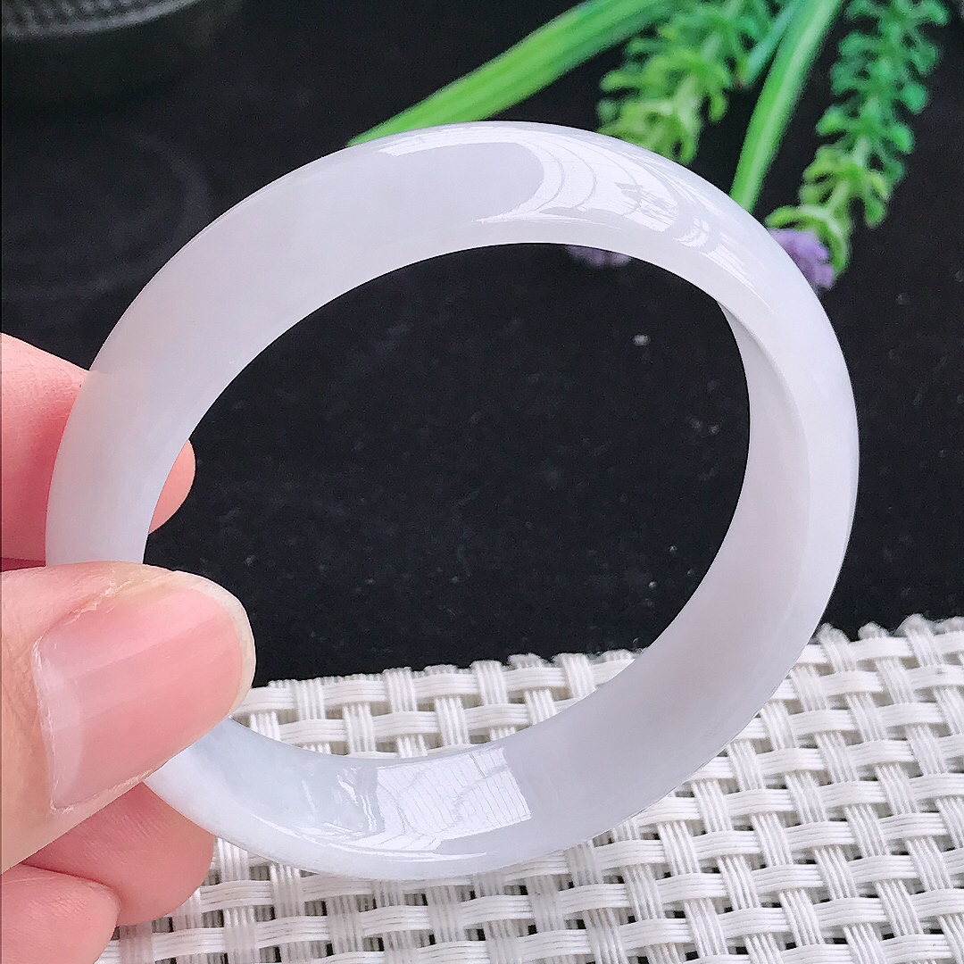 自然光51.5/13.8/6.5小圈口老坑冰润起胶白月光手镯平安镯翡翠玉镯美人镯