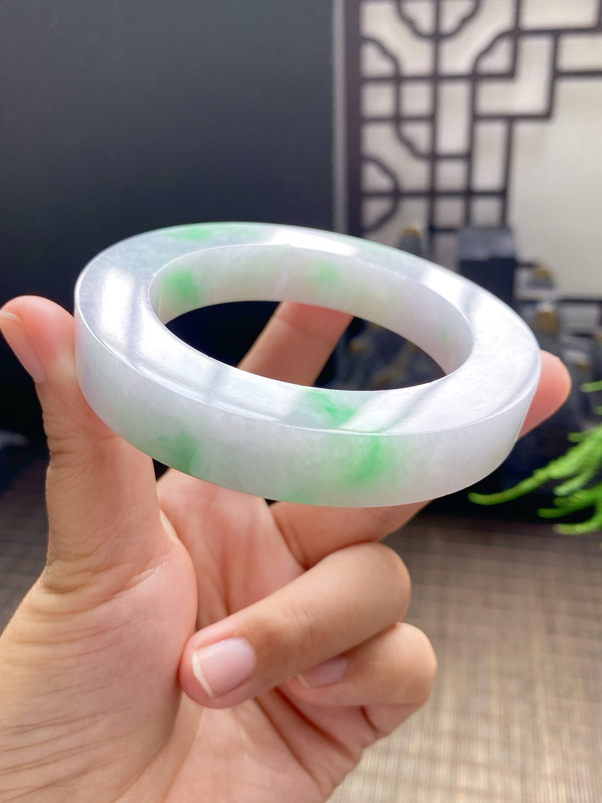 【白底青手镯胚】【尺寸】56-79-12，含镯心