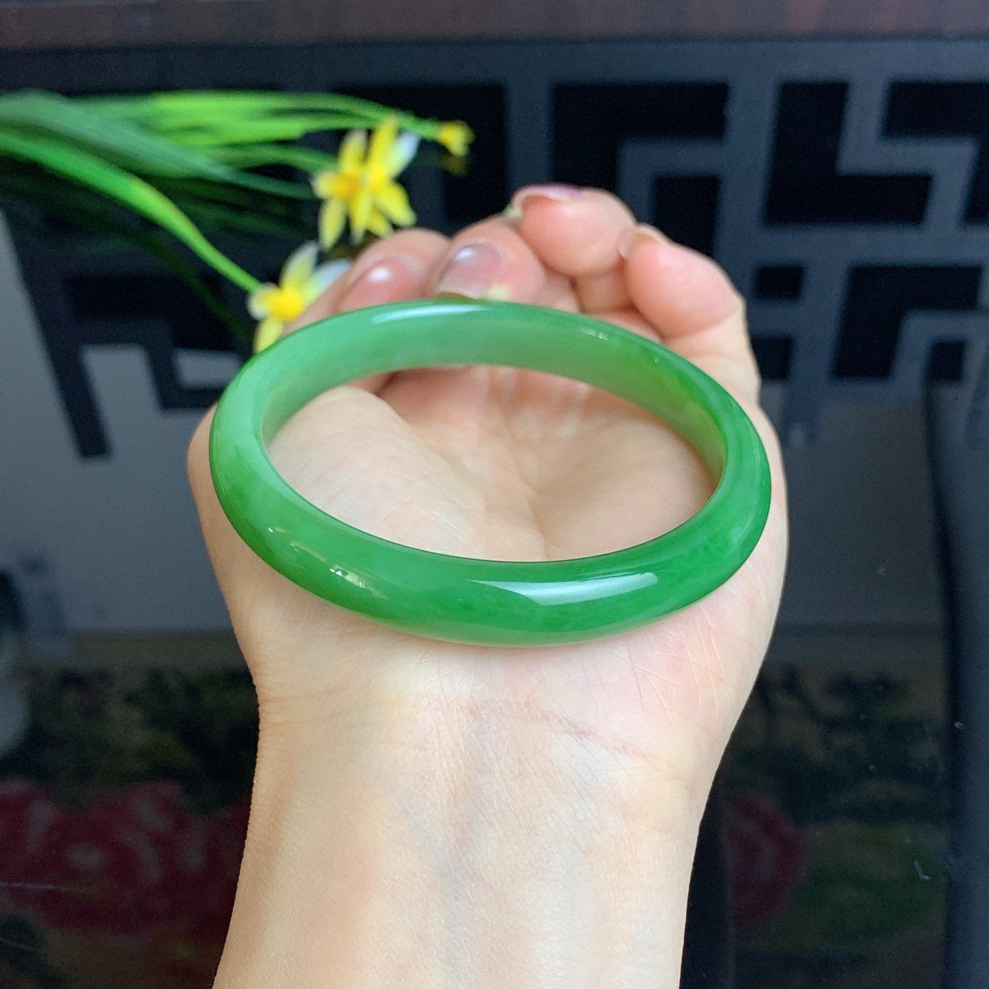 和田玉59圈阳绿色碧玉手镯！玉质细腻油润 底色纯净 脂粉好，品质高。