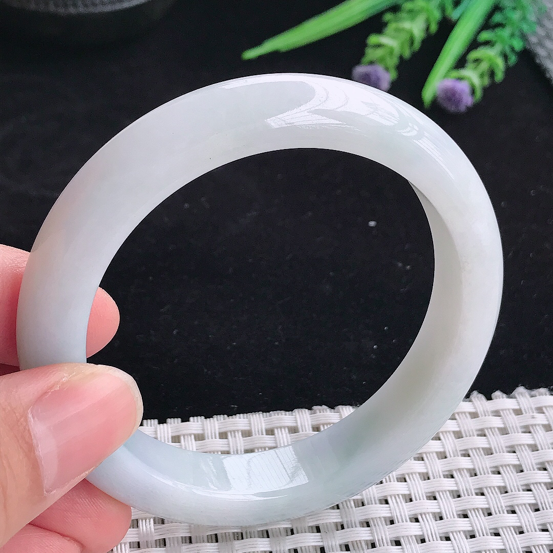自然光56.5/12.2/8.8老坑精美冰润飘紫罗兰宽边手镯平安镯翡翠玉镯美人镯