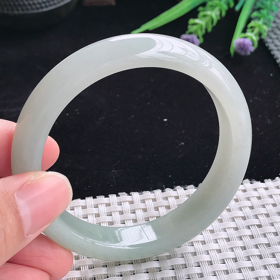 自然光56.5/12.3/8.2老坑秀气冰润起胶晴底宽边手镯平安镯翡翠玉镯美人镯