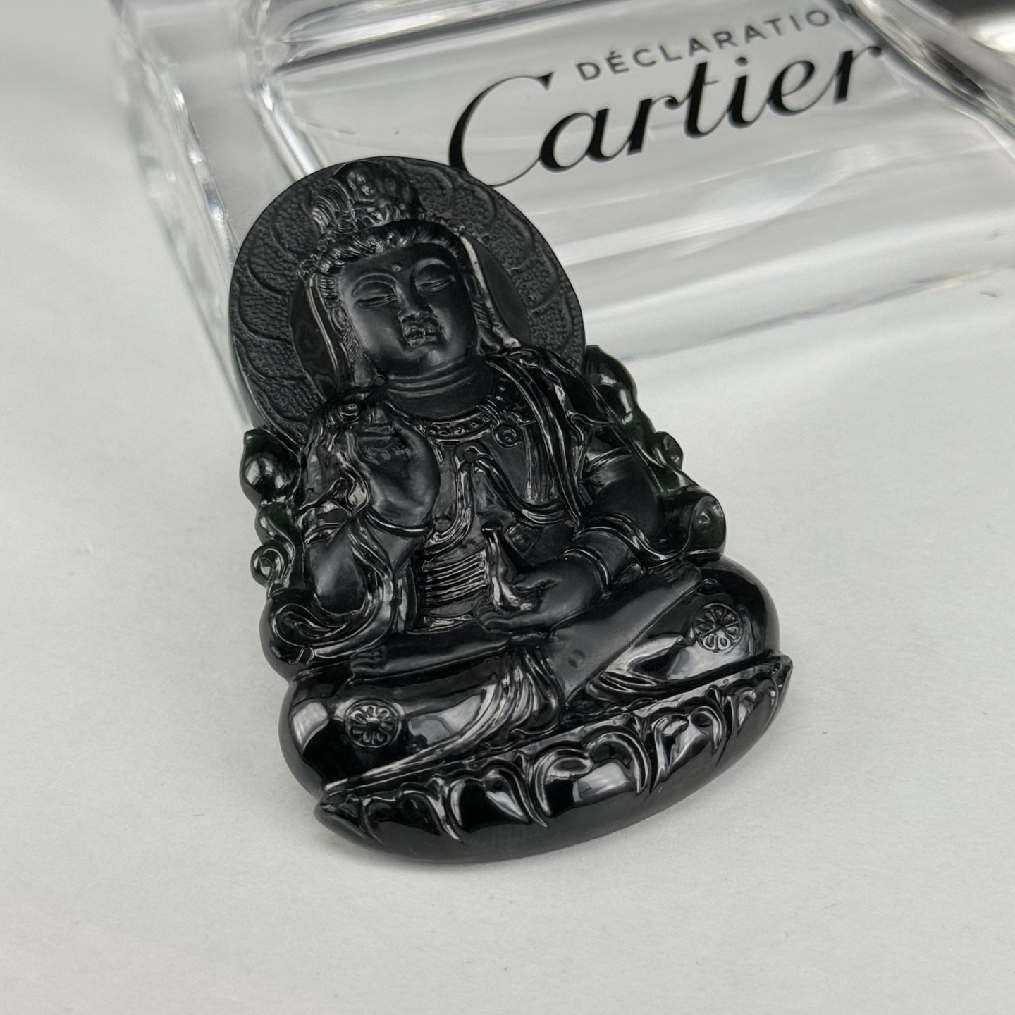 精品墨翠观音挂件 种好色正 黑度极好 打灯通透 油性十足  尺寸61.8