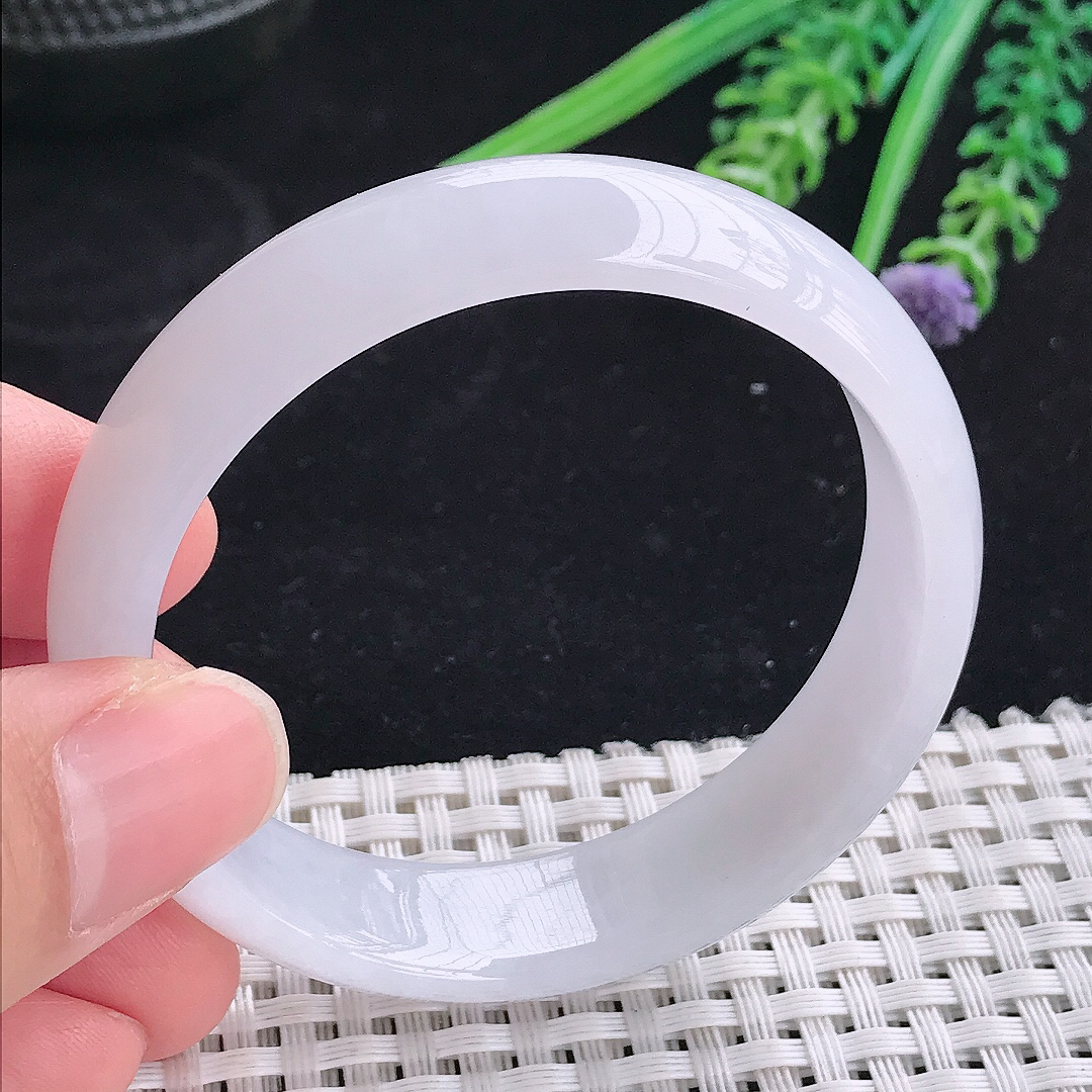 自然光51.5/13.8/6.5小圈口老坑冰润起胶白月光手镯平安镯翡翠玉镯美人镯
