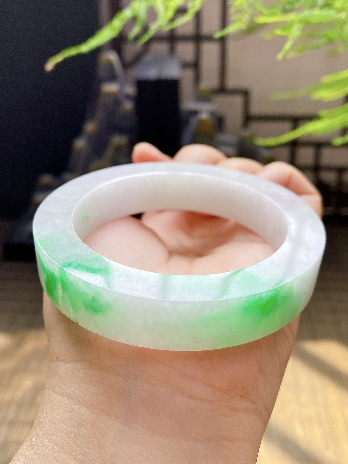 【白底青手镯胚】【尺寸】55-72-12.5，含镯心