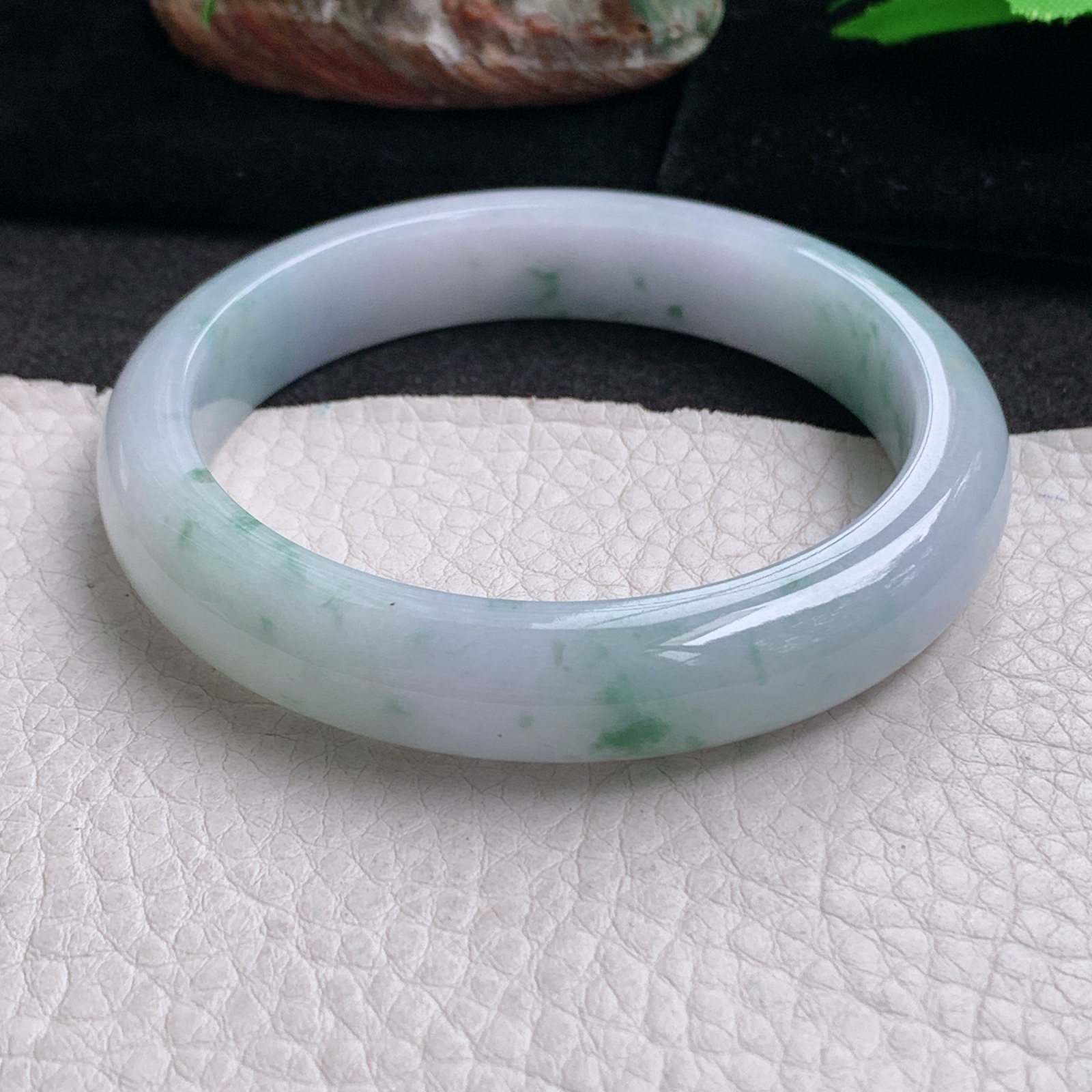hy实拍57.5*12*8平安镯 天然缅甸翡翠手镯淡紫飘花正圈玉镯子