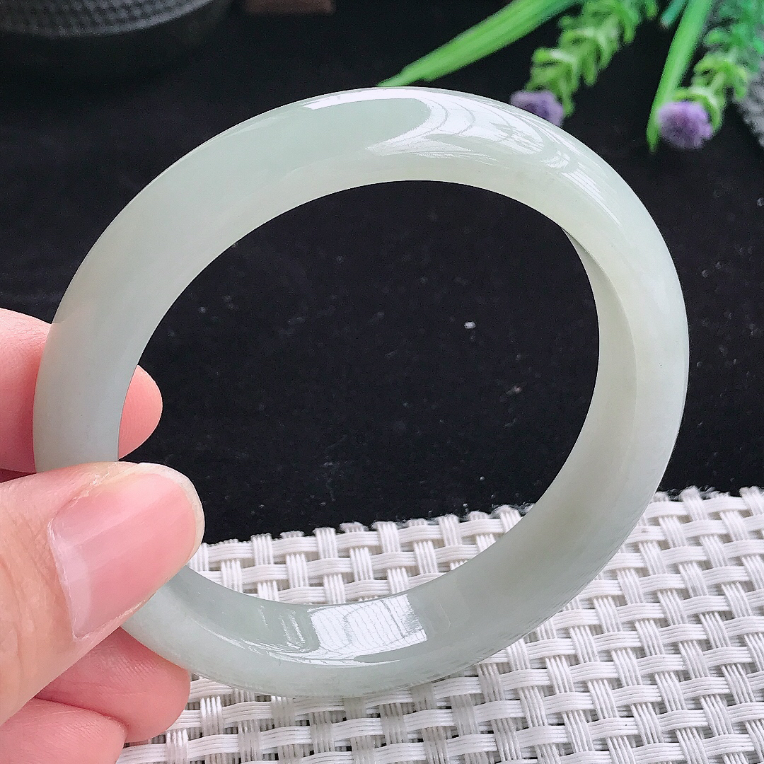 自然光56.5/12.3/8.2老坑秀气冰润起胶晴底宽边手镯平安镯翡翠玉镯美人镯