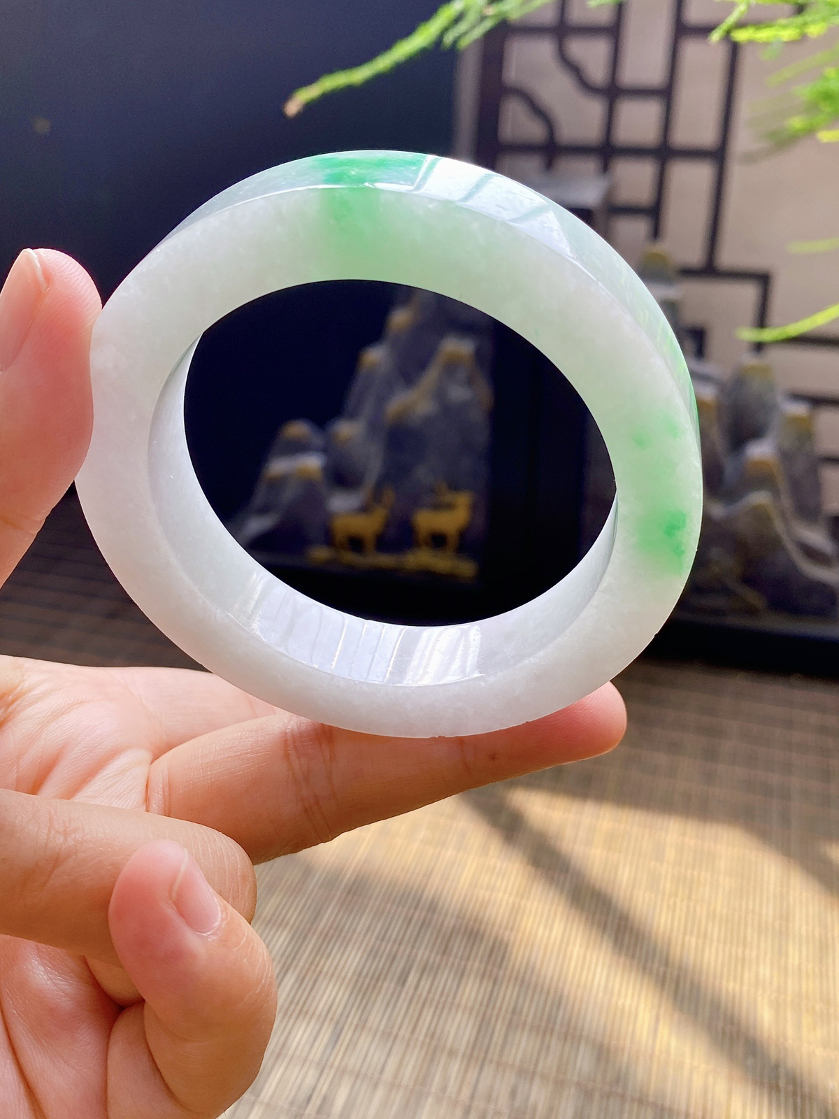 【白底青手镯胚】【尺寸】55-72-12.5，含镯心