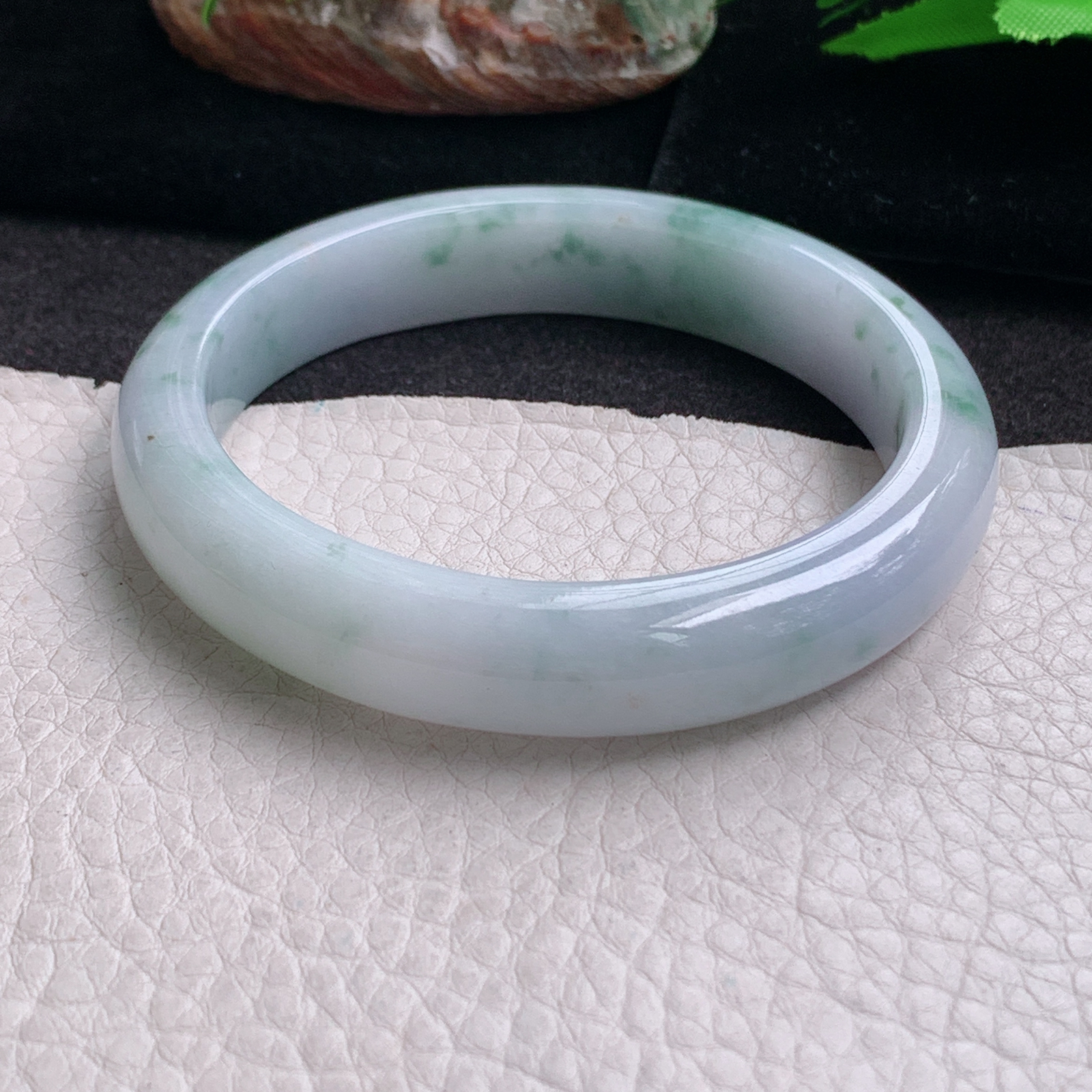 hy实拍57.5*12*8平安镯 天然缅甸翡翠手镯淡紫飘花正圈玉镯子
