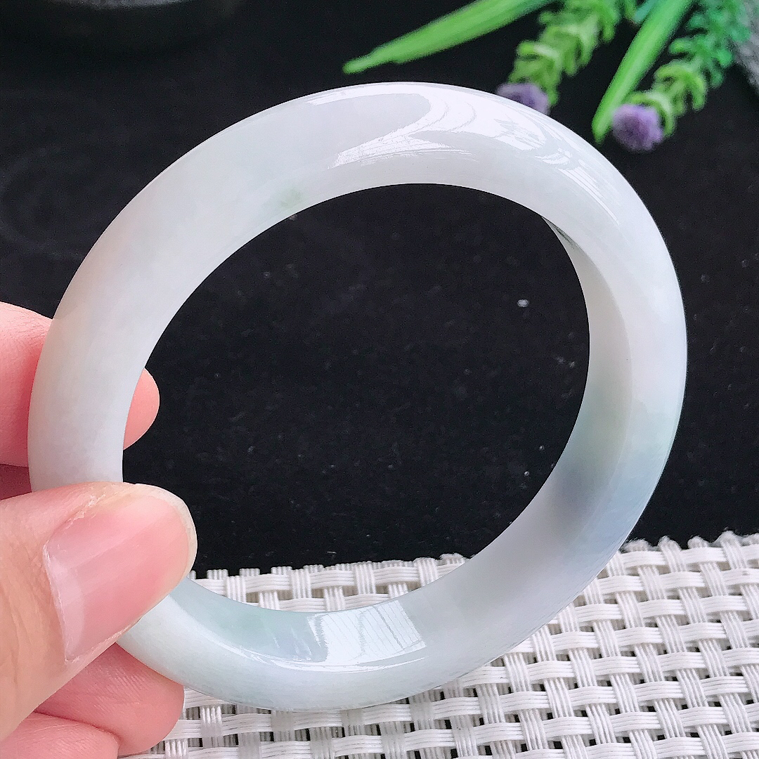 自然光56.5/12.2/8.8老坑精美冰润飘紫罗兰宽边手镯平安镯翡翠玉镯美人镯