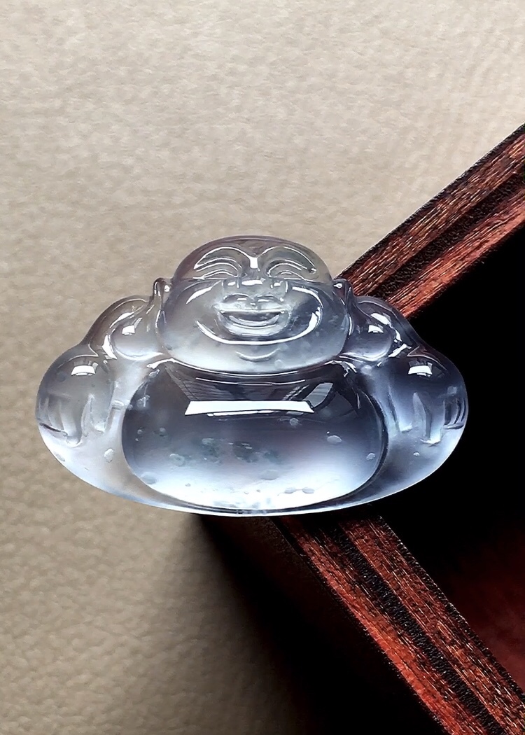 ️ 玻璃种木那飘花佛公，飘花灵动无比，荧润起光，无裂，尺寸22.8/15/4.3