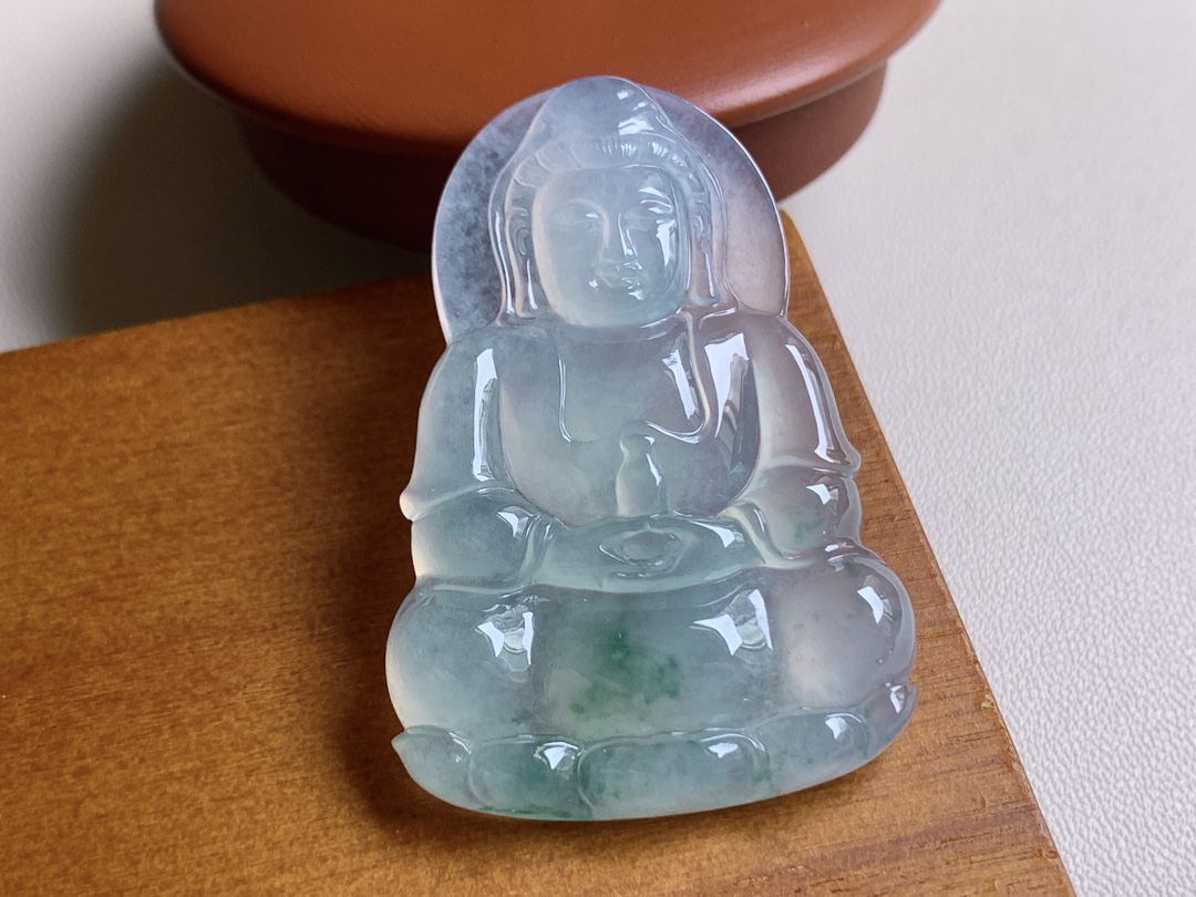 ️ 冰种飘花观音，飘花十分漂亮，观音妙相慈悲为怀，尺寸42.8*19.7*5.5
