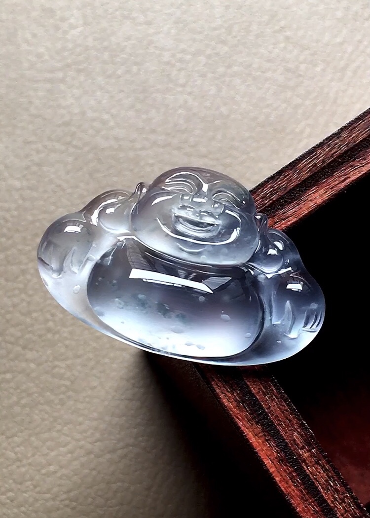 ️ 玻璃种木那飘花佛公，飘花灵动无比，荧润起光，无裂，尺寸22.8/15/4.3