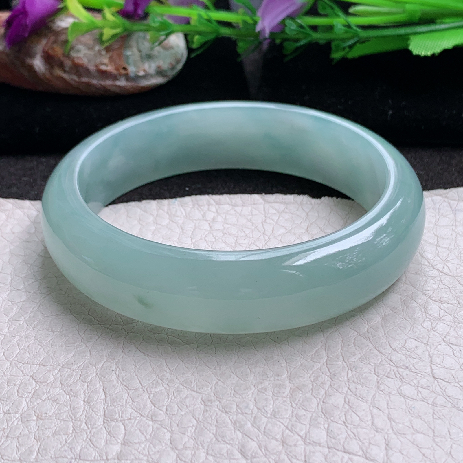 js实拍57*15*8轮胎镯 缅甸翡翠a货玉手镯冰晴清爽正圈玉手环