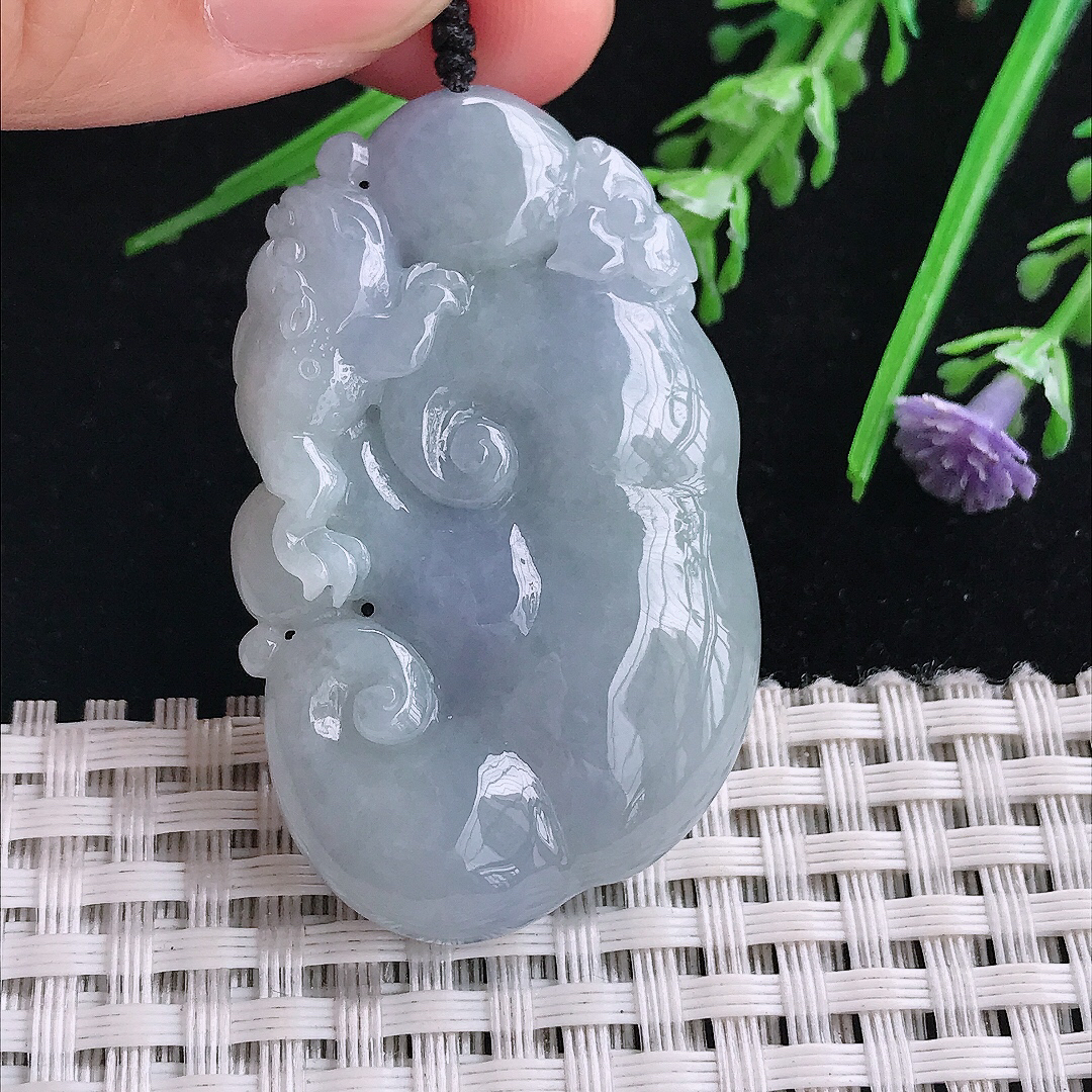 实拍A货翡翠48/29.7/8.1老坑精美温润紫罗兰如意吊坠翡翠玉挂件