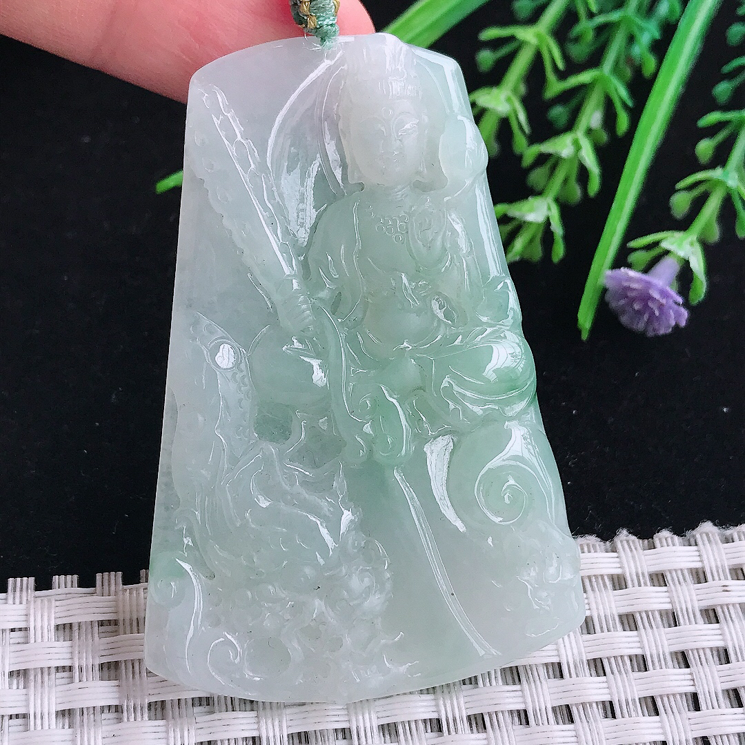 实拍A货翡翠61/41/5.3老坑冰润起胶冰晴虚空藏菩萨吊坠翡翠玉挂件