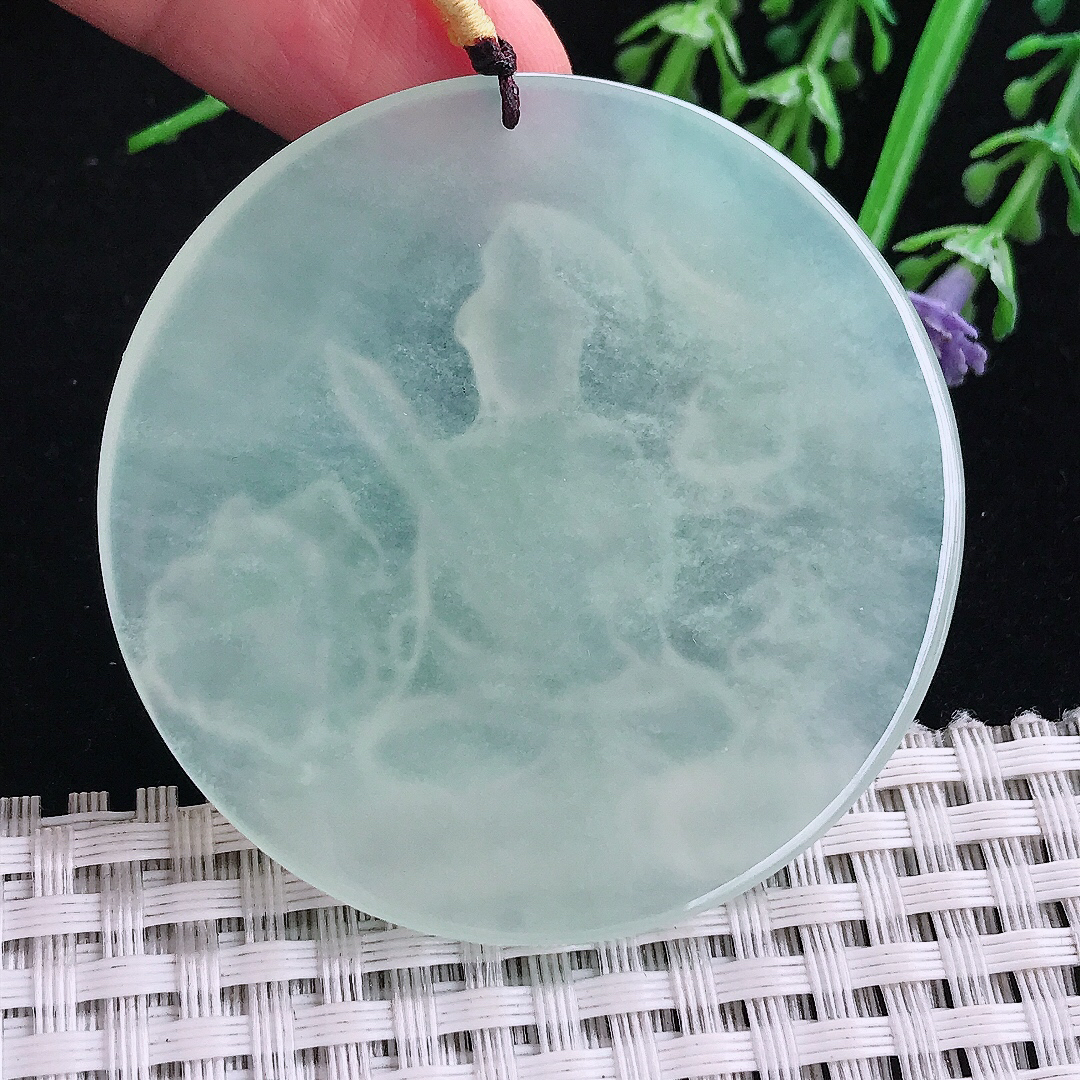 实拍A货翡翠52/5.6老坑冰胶果冻冰晴绿虚空藏菩萨吊坠翡翠玉挂件