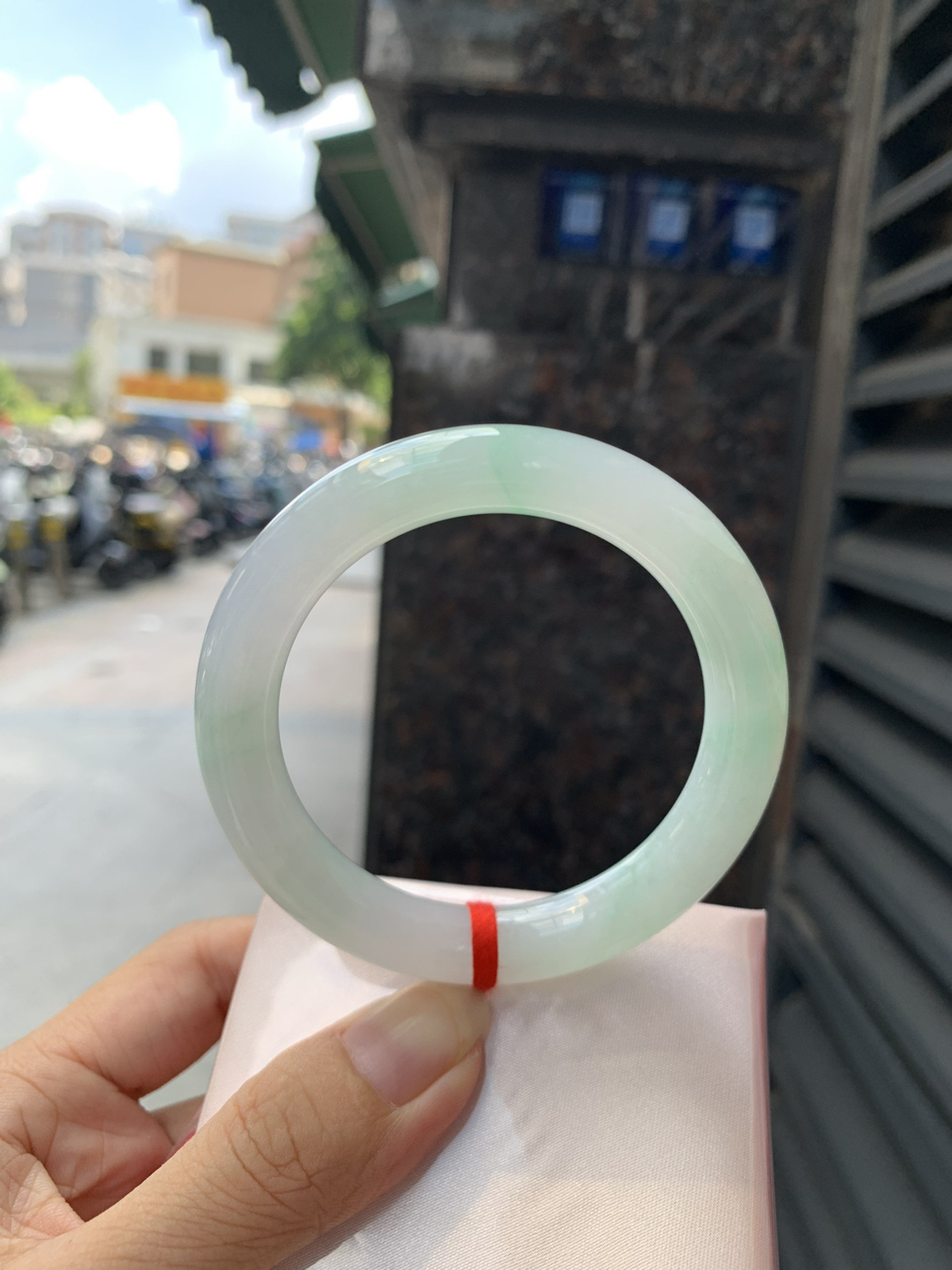 白底青圆条
54.1-10.1-10.3
底妆水润，阳绿花色点睛之笔，更显灵动，有生命力。