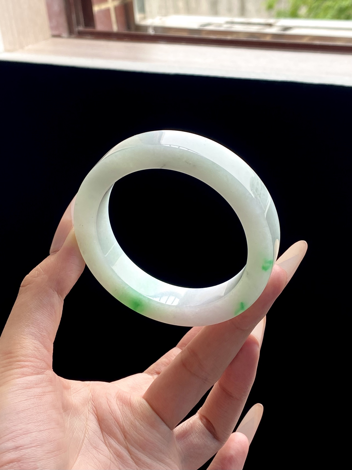 大圈口阳绿白底青镯胚，B0504-1，⭕️76.3-58-13-9.3，可做57～60正圈