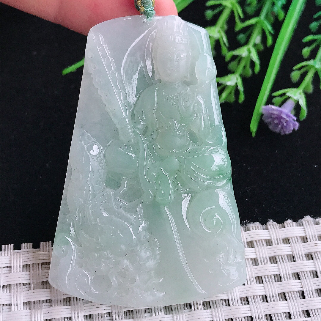 实拍A货翡翠61/41/5.3老坑冰润起胶冰晴虚空藏菩萨吊坠翡翠玉挂件