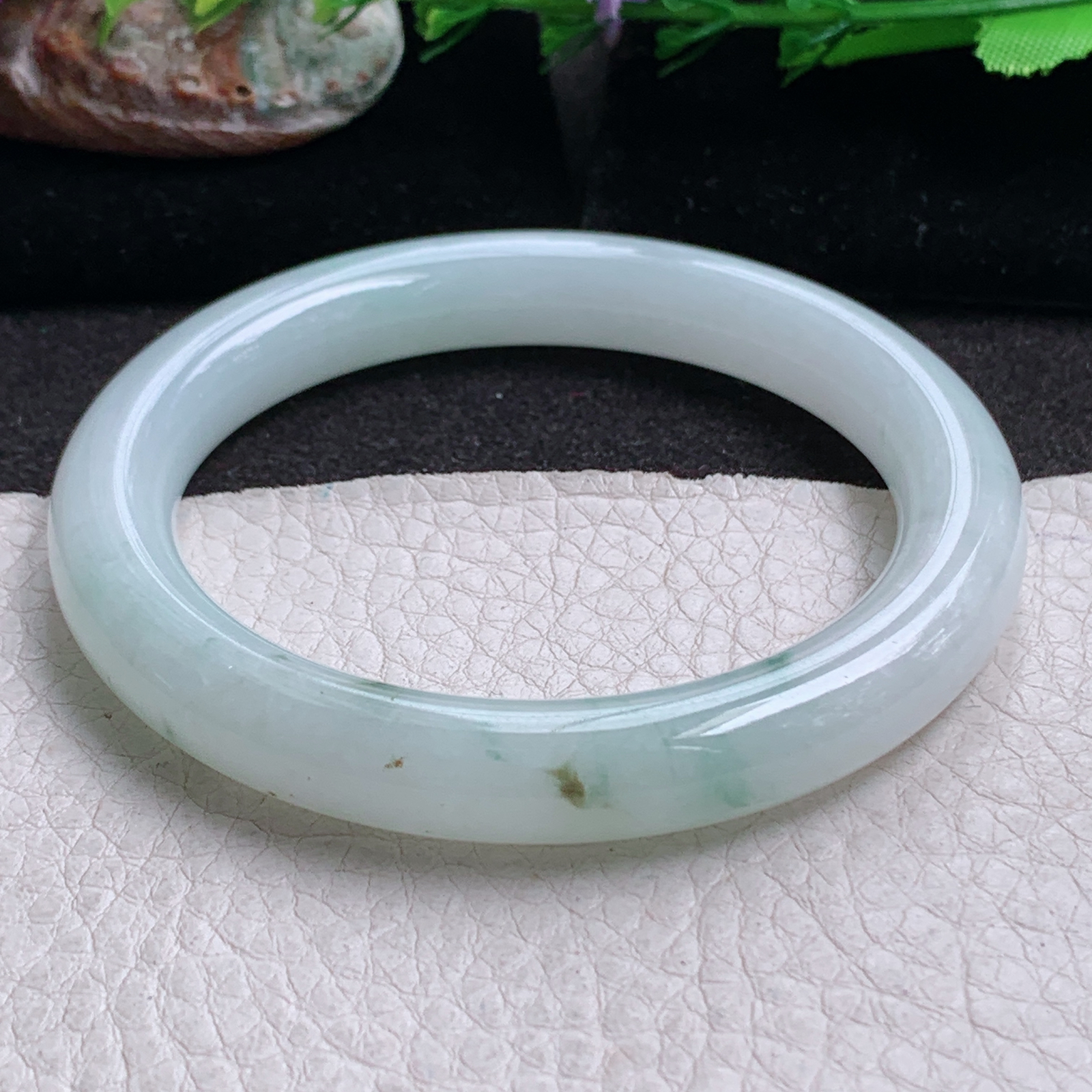 ss实拍55*9.5美人镯 缅甸翡翠a货玉手镯冰飘花圆条玉手环 叮当镯