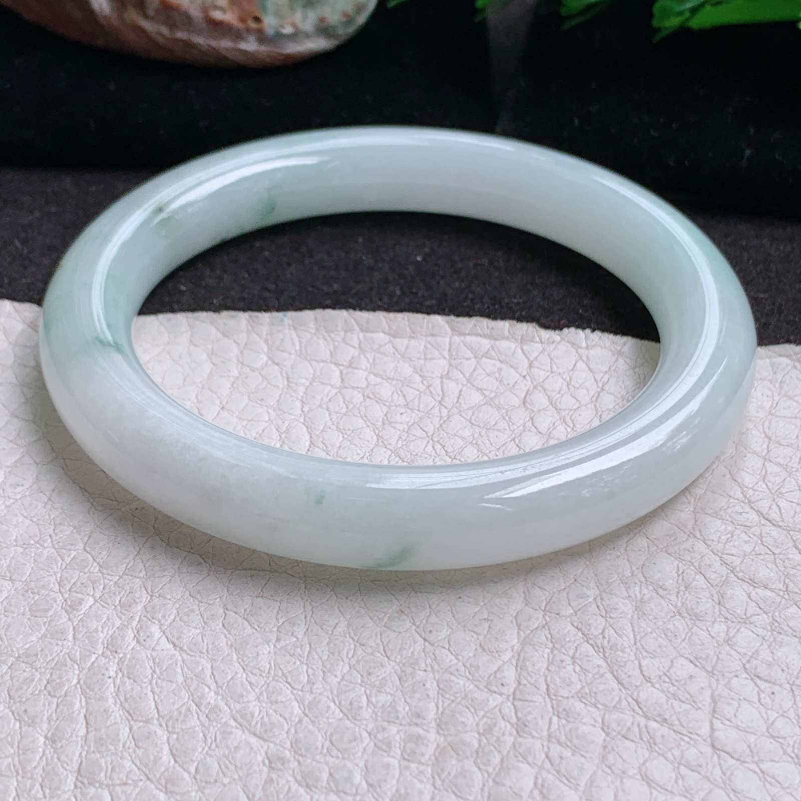 ss实拍55*9.5美人镯 缅甸翡翠a货玉手镯冰飘花圆条玉手环 叮当镯