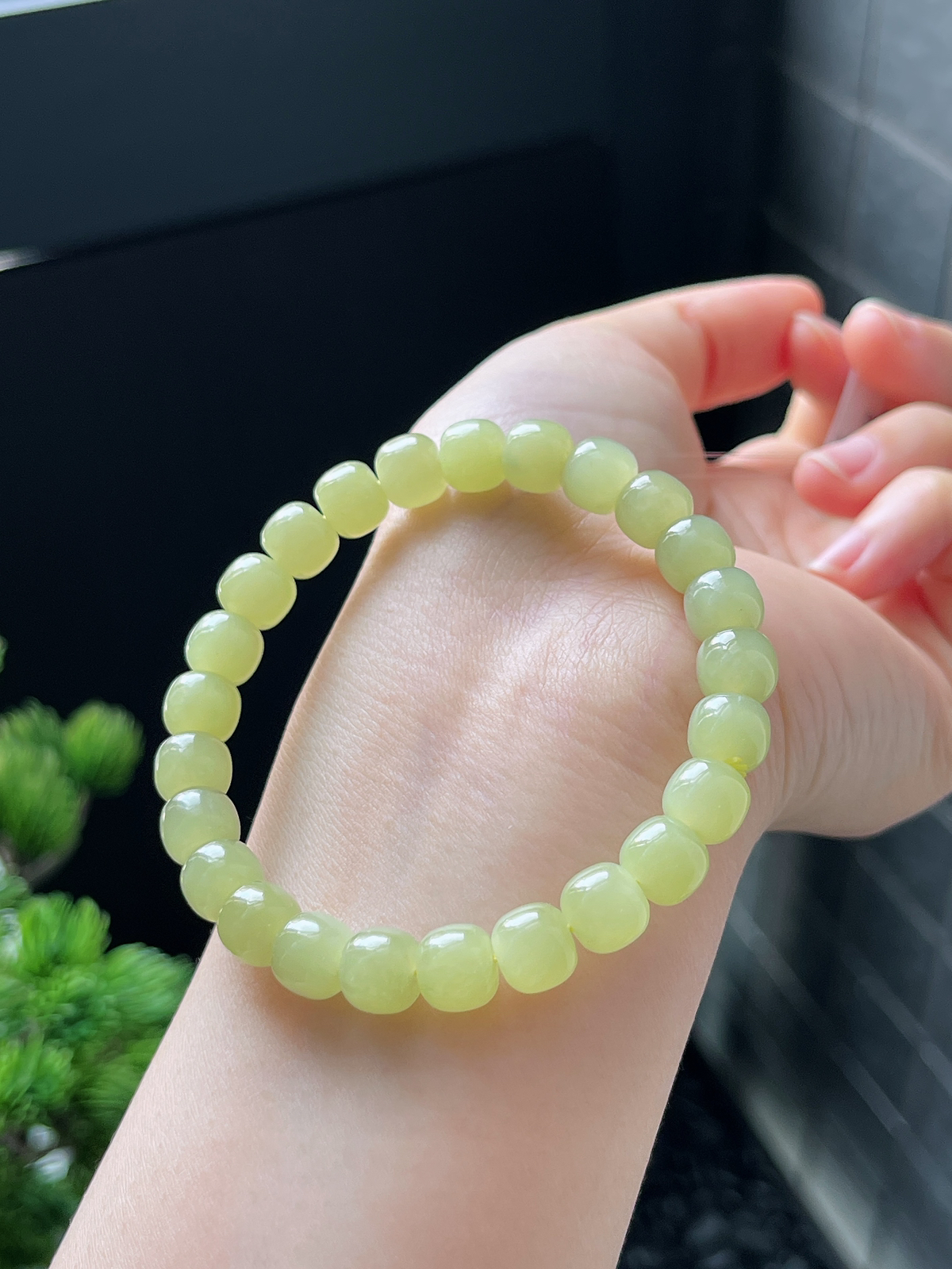 和田玉黄口算盘珠手串8mm