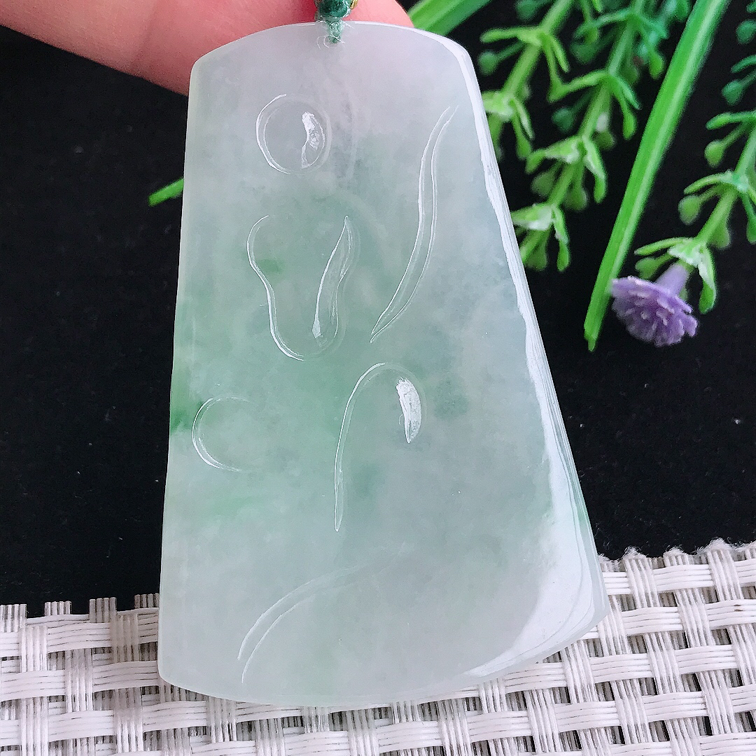实拍A货翡翠61/41/5.3老坑冰润起胶冰晴虚空藏菩萨吊坠翡翠玉挂件