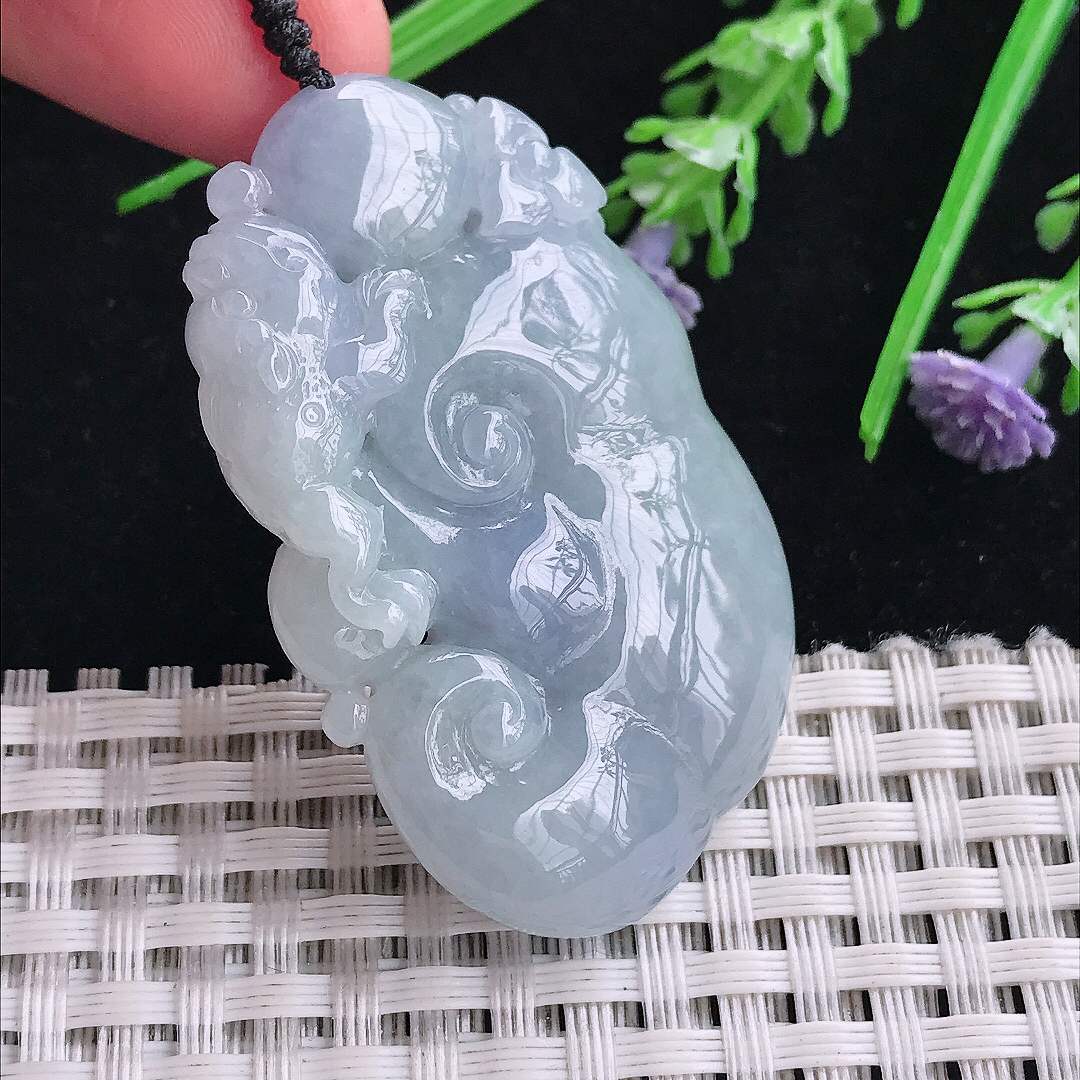 实拍A货翡翠48/29.7/8.1老坑精美温润紫罗兰如意吊坠翡翠玉挂件
