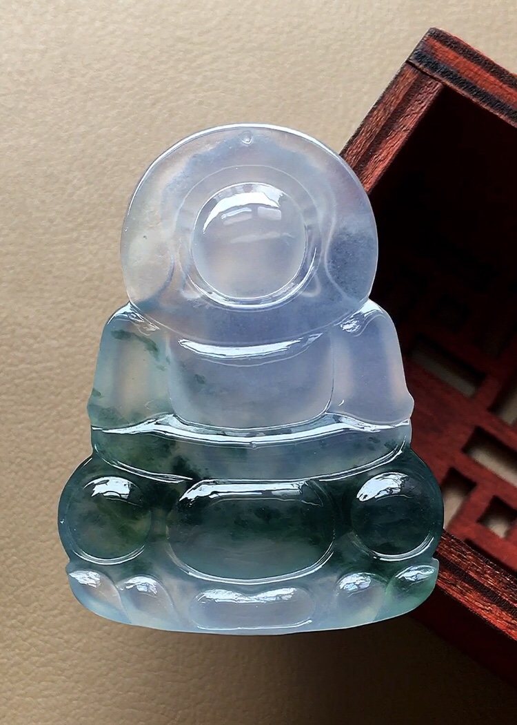 ️ 玻璃种福禄寿观音，飘彩十分漂亮，观音妙相慈悲为怀，无裂，尺寸44.2/31.5/5，超值
