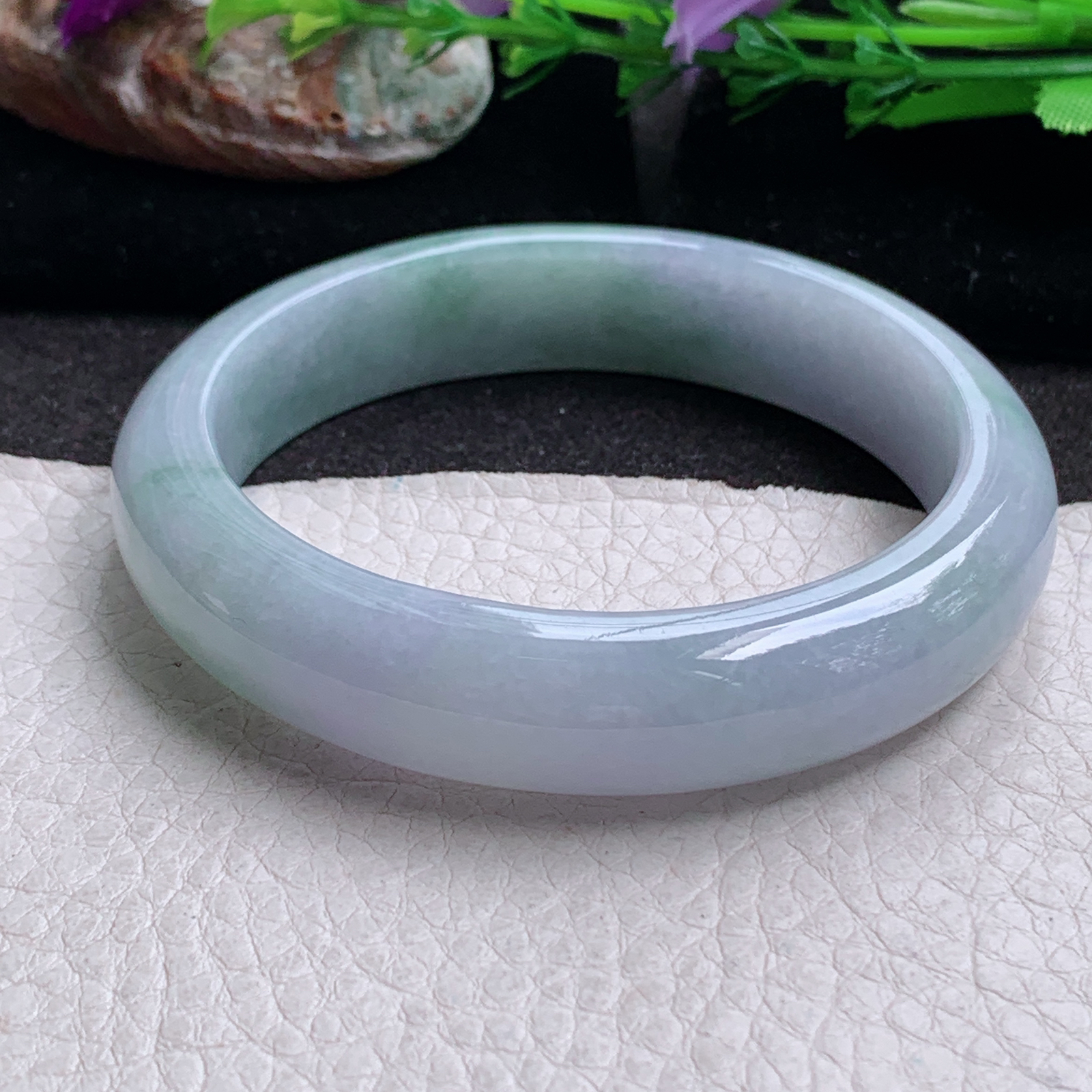 jx实拍58.8*13.6*8平安镯 缅甸翡翠a货玉手镯水润紫底飘花正圈玉手环