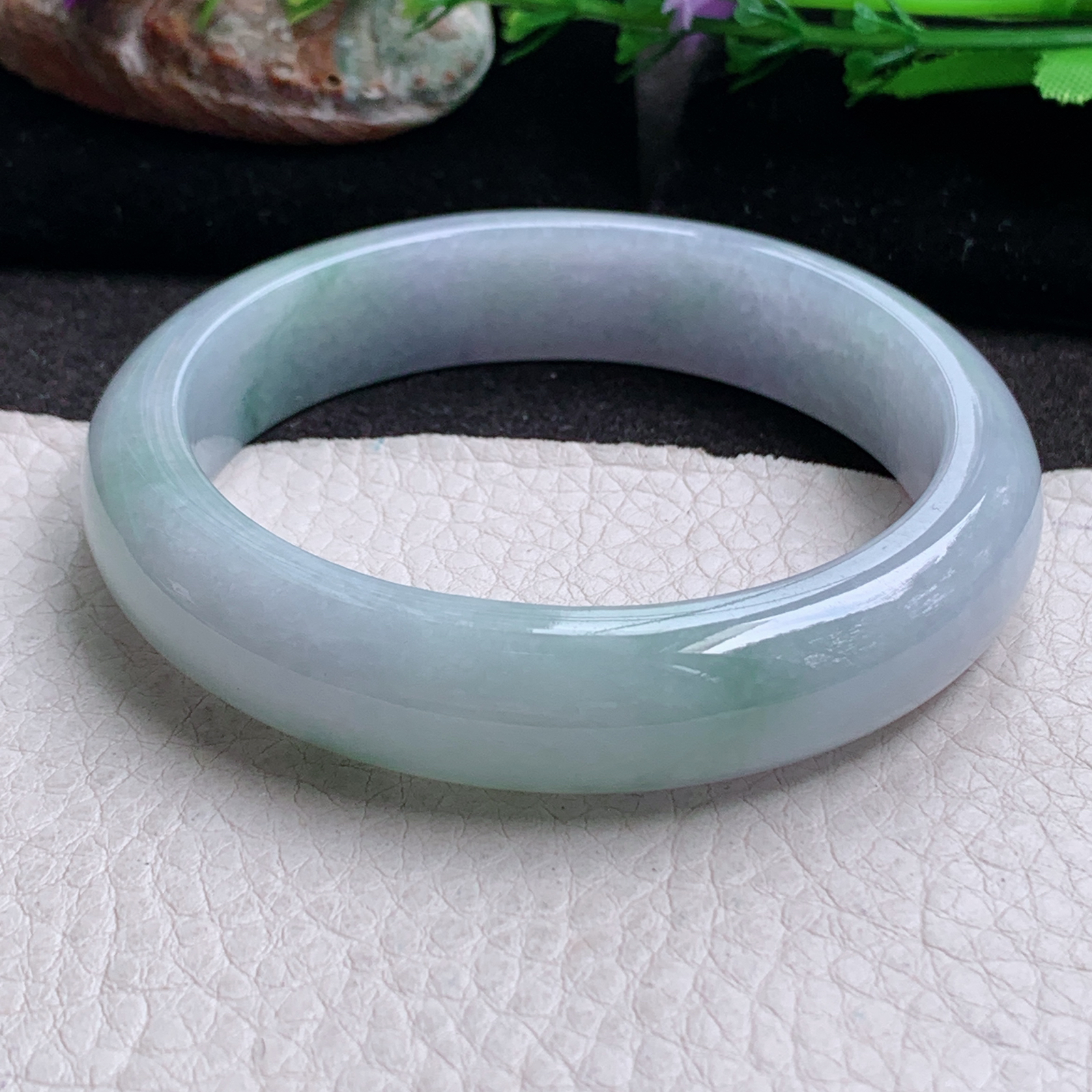 jx实拍58.8*13.6*8平安镯 缅甸翡翠a货玉手镯水润紫底飘花正圈玉手环