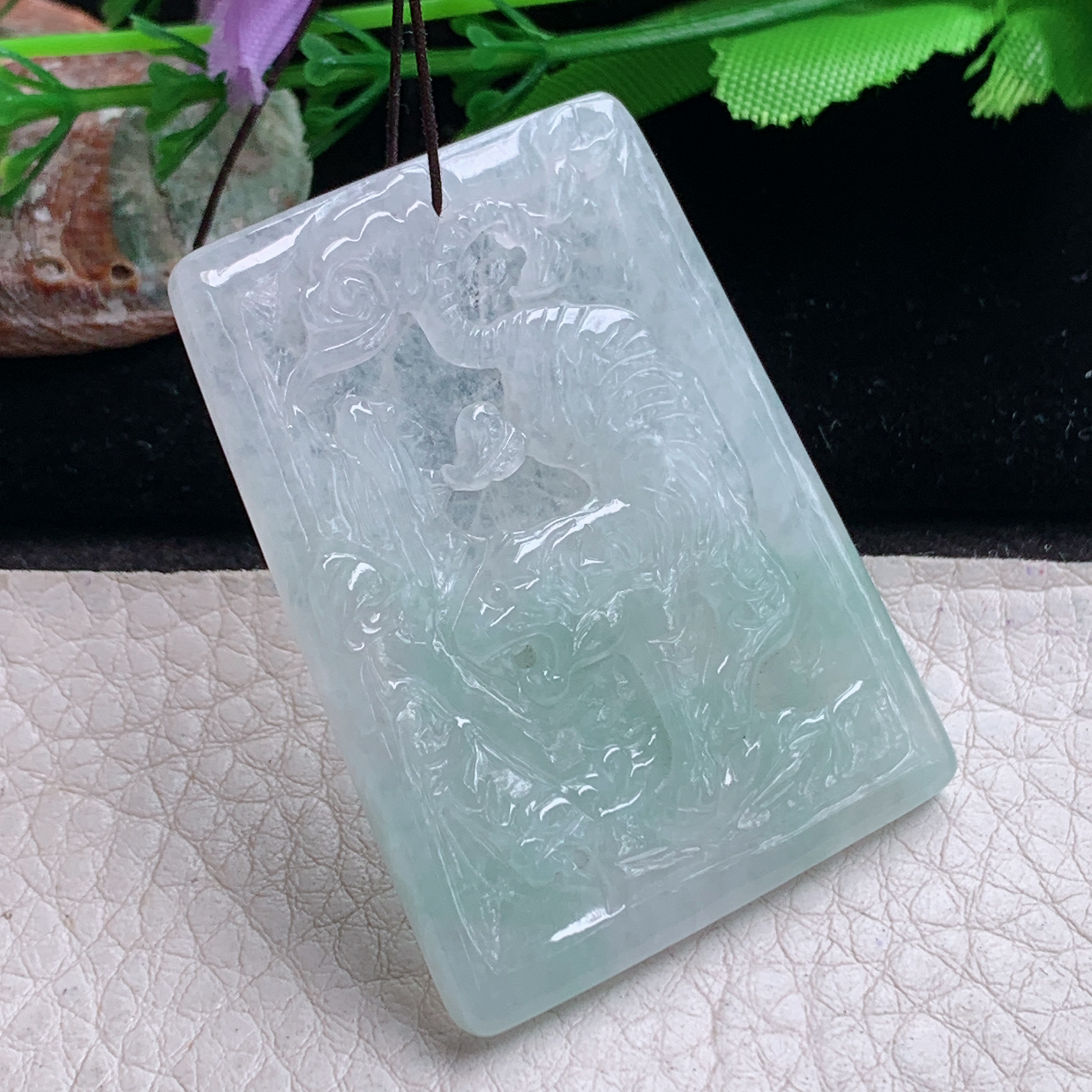 yj实拍49*36*4.5缅甸翡翠冰透生肖虎吊坠虎虎生威下山虎玉坠