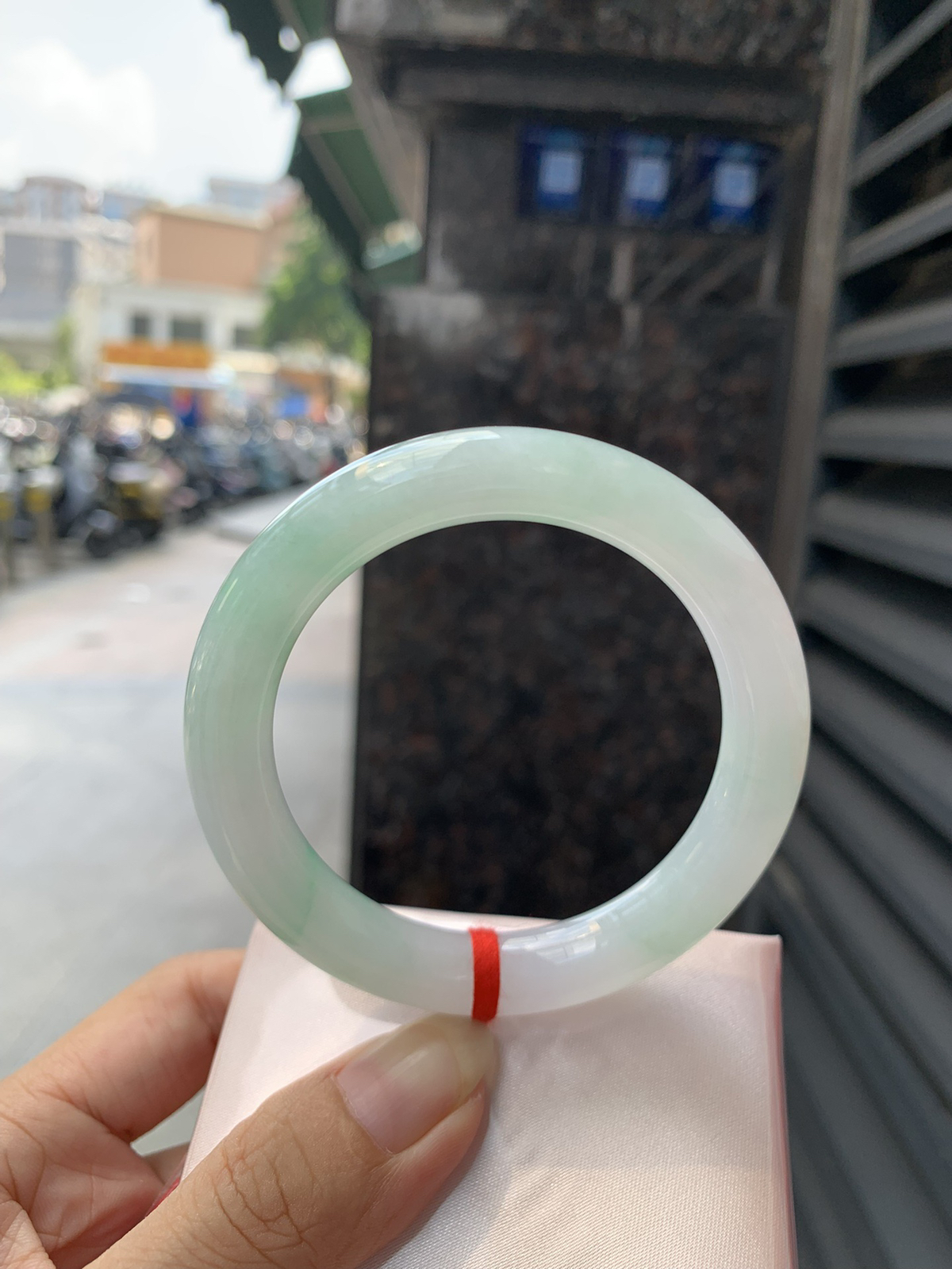 白底青圆条
54.1-10.1-10.3
底妆水润，阳绿花色点睛之笔，更显灵动，有生命力。